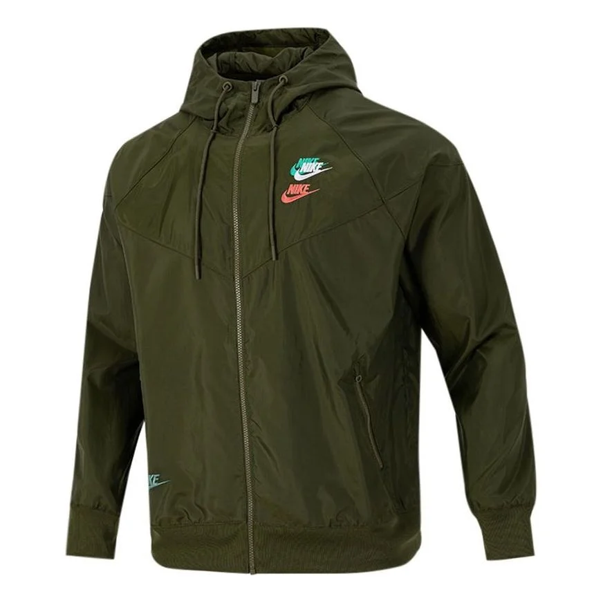 Nike Embroidered Logo Sports Woven Hooded Jacket Olive Green DM7924-326 - 1