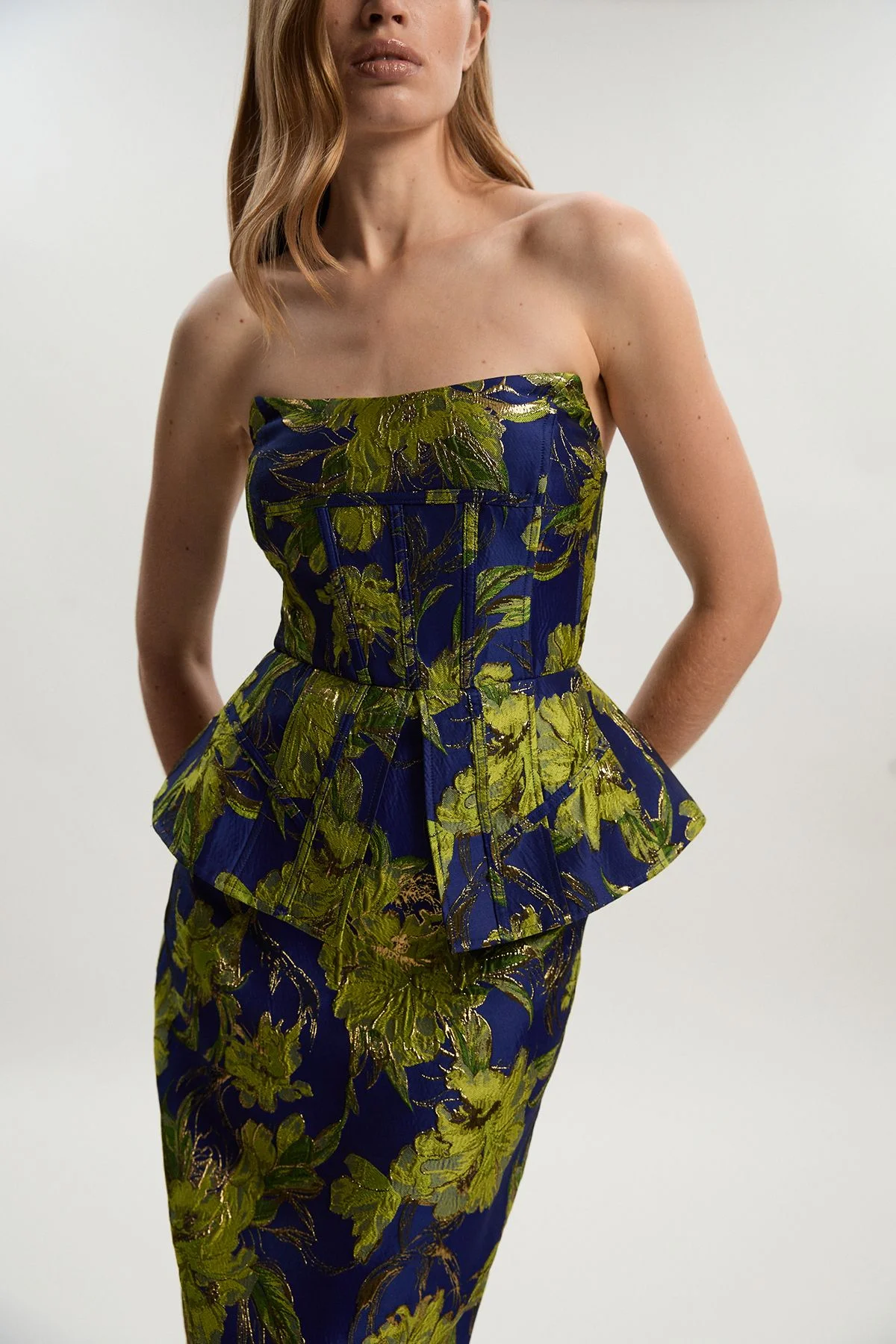 Floral Jacquard Tailored Midi Pencil Dress - 1