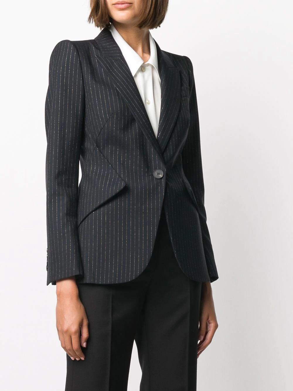 tailored pinstripe single-breasted blazer - 3