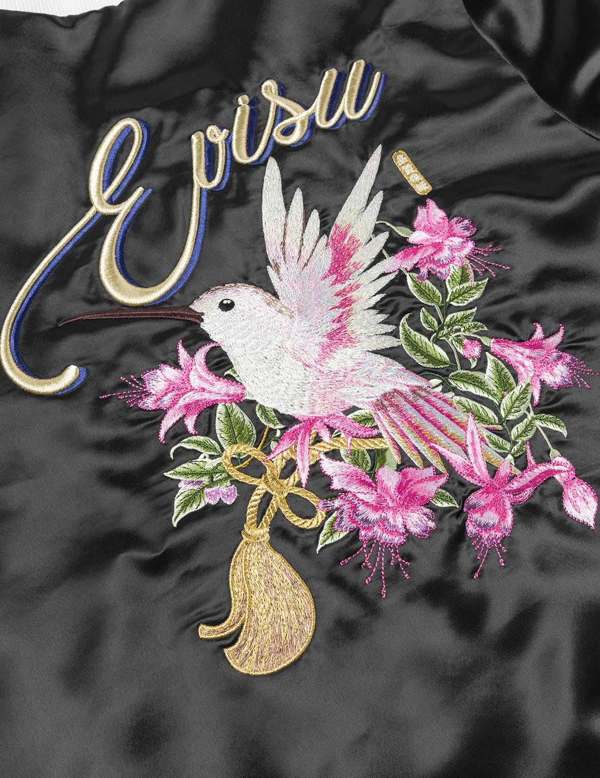 Hummingbird and Magnolia Flower Embroidery Loose Fit Souvenir Jacket - 6