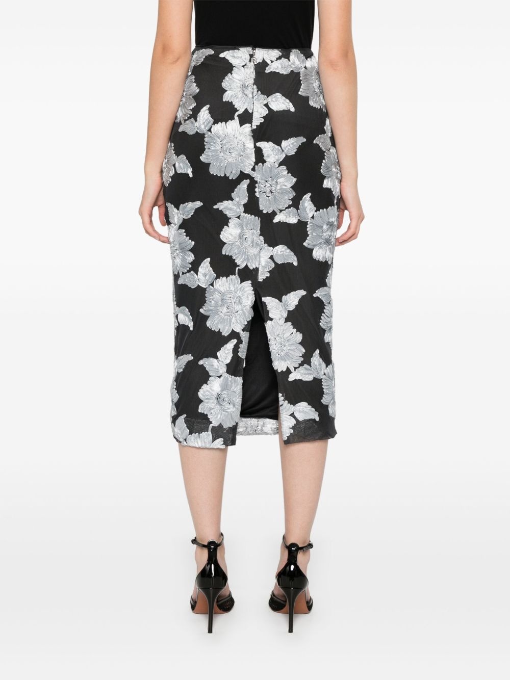 floral-mesh pencil skirt - 4