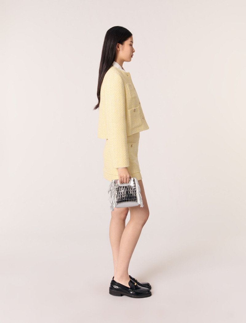 maje Mini embossed-leather M bag with chain outlook
