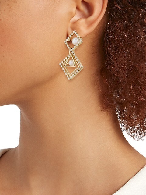 Zelda Goldtone, Faux Pearl, & Crystal Geometric Drop Earrings - 2