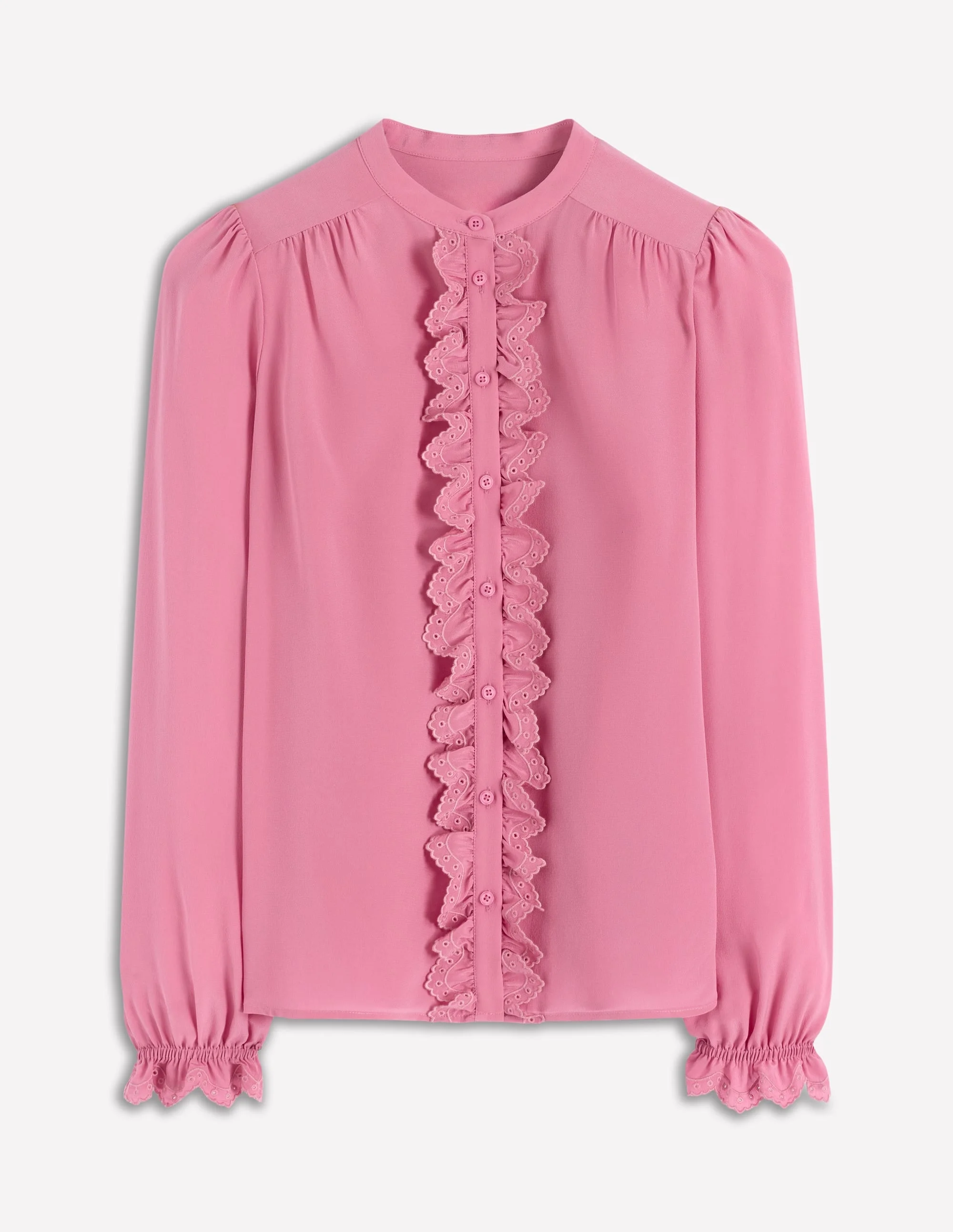 Alice Frill Front Silk Top-Pink Heather - 1