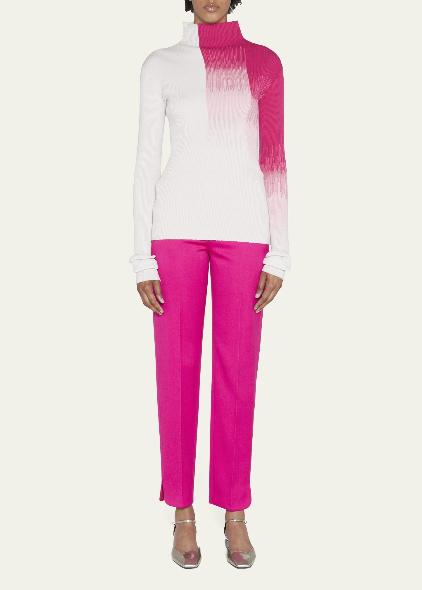 Ribbed Turtleneck Sweater w/ Ombre Detail - 2