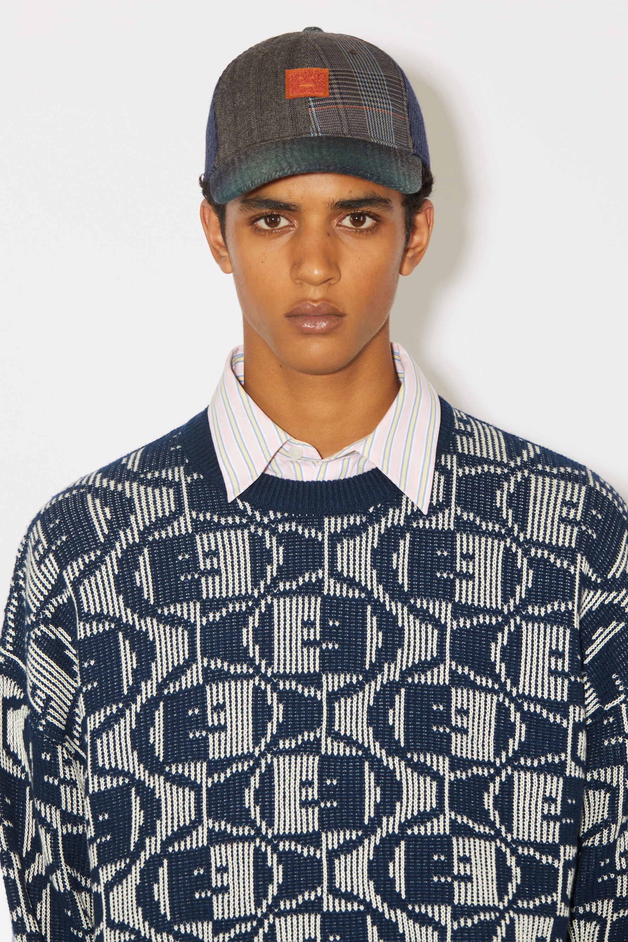 Jacquard crew neck jumper - Navy/oatmeal melange - 4