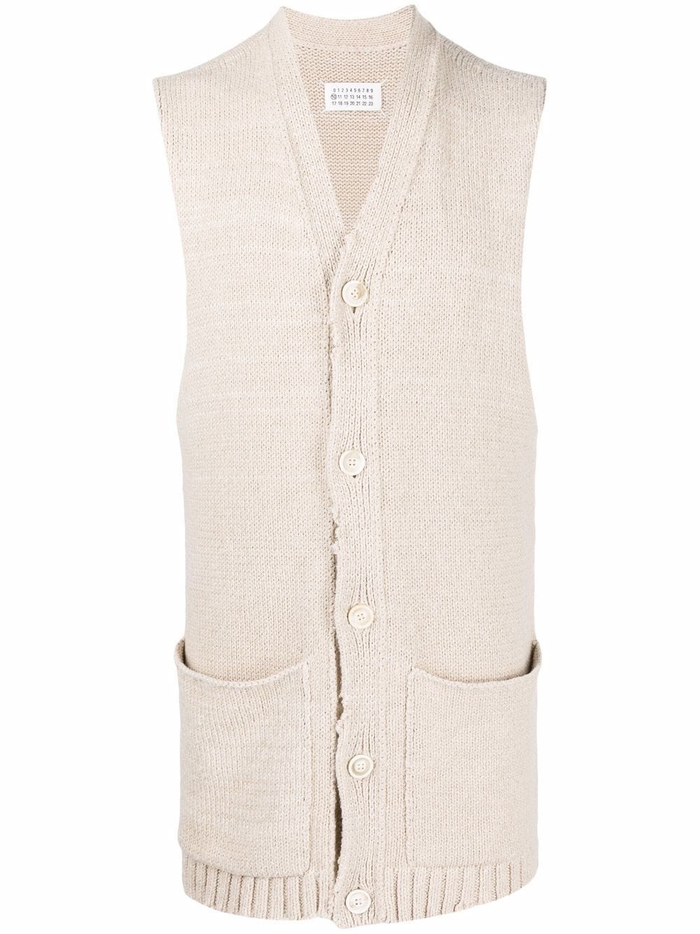 distressed-effect sleeveless cardigan - 1