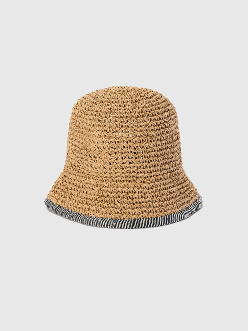 Straw hat with knit trim 1