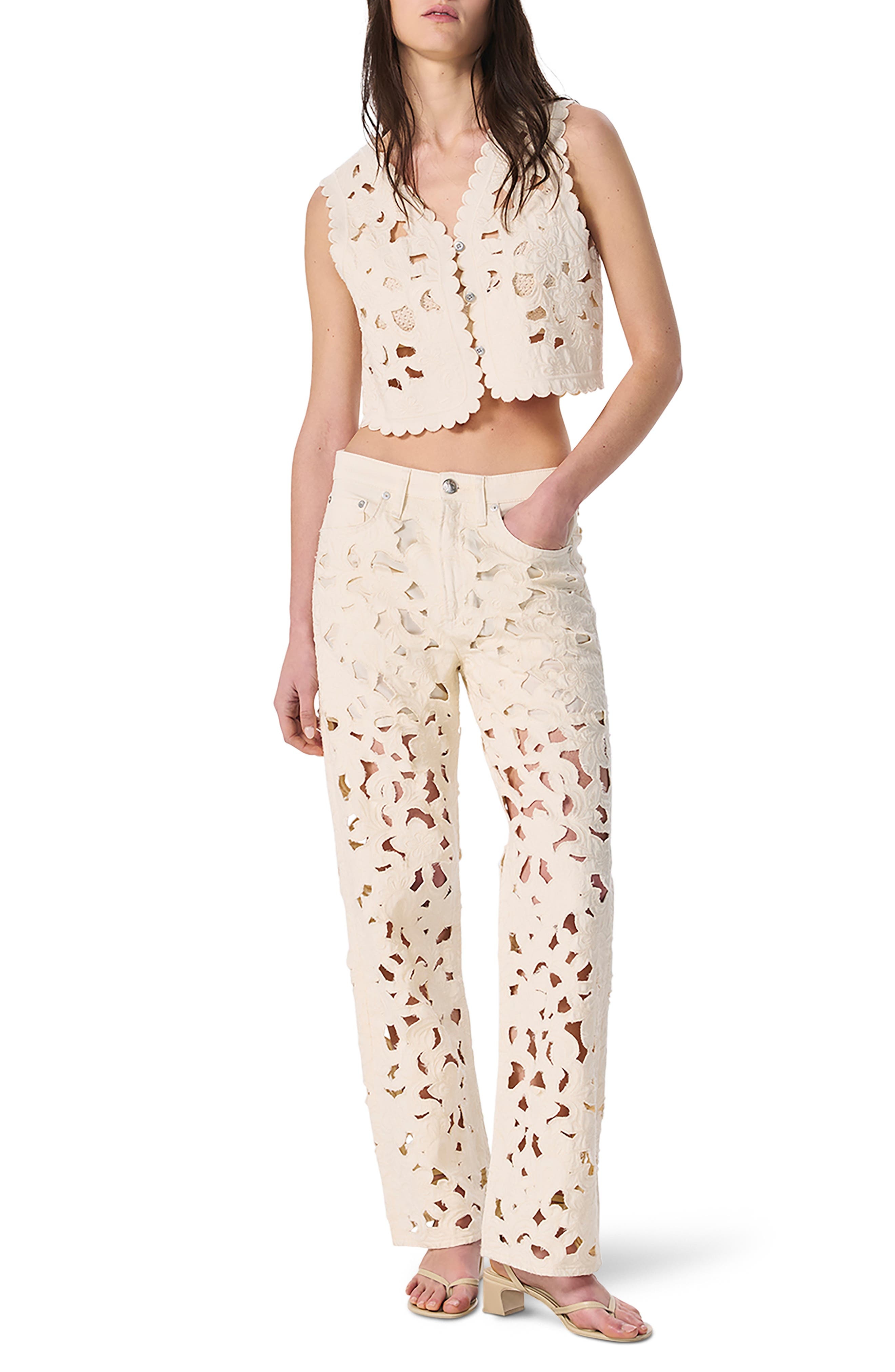 rag & bone Coralie Floral Cutout Vest in Ecru at Nordstrom - 5