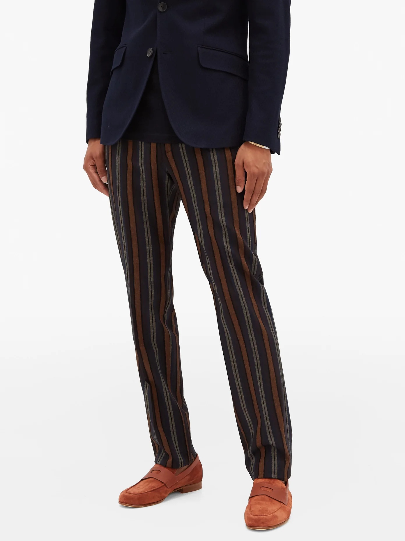 Straight-leg striped-jacquard trousers - 6