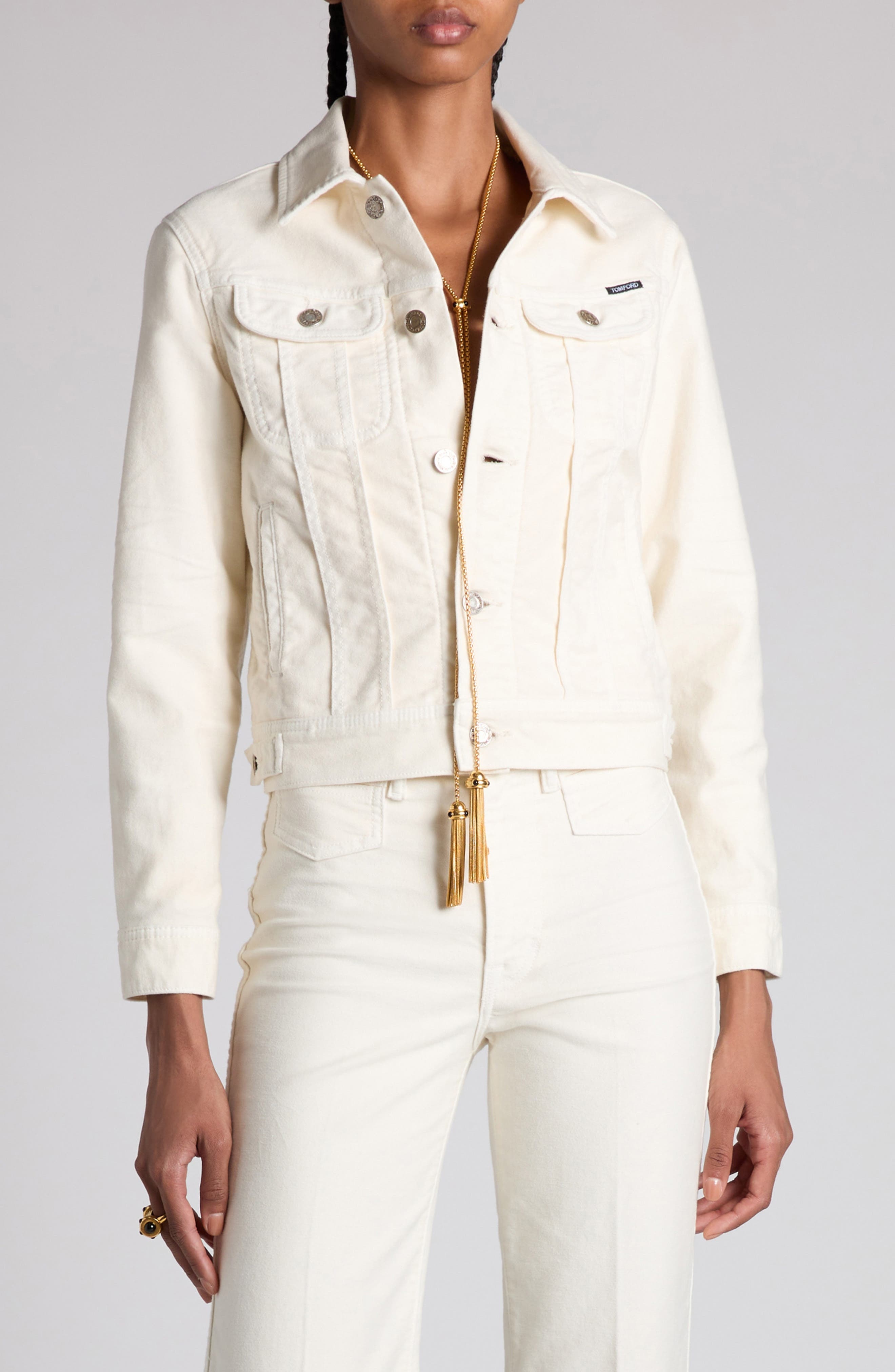 TOM FORD Moleskin Denim Trucker Jacket in Off White at Nordstrom - 1