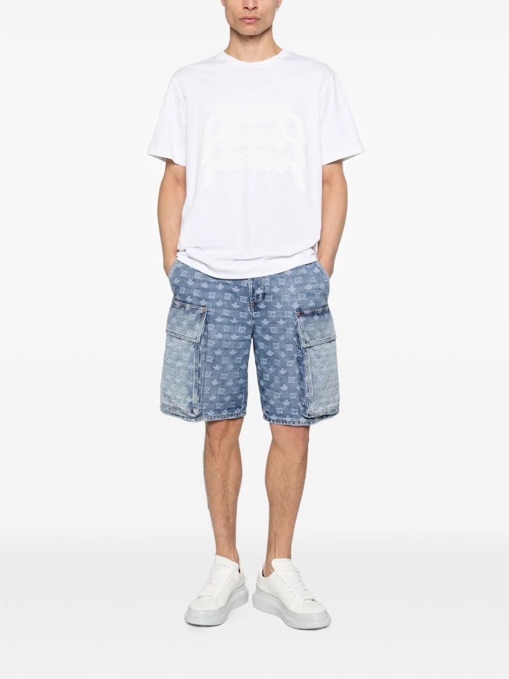 monogram-pattern denim shorts - 1