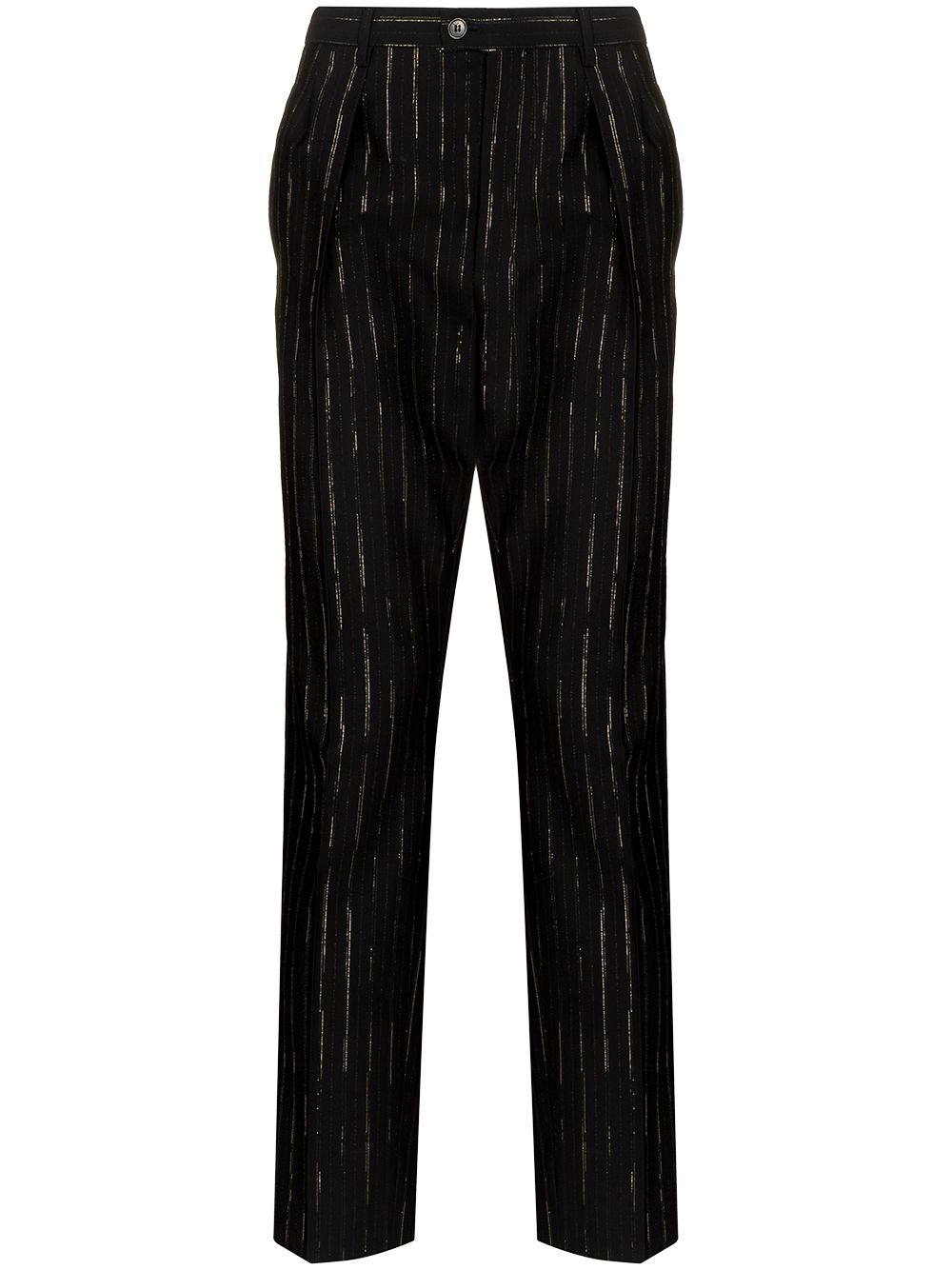 lurex-pinstripe high-waisted tailored trousers - 1