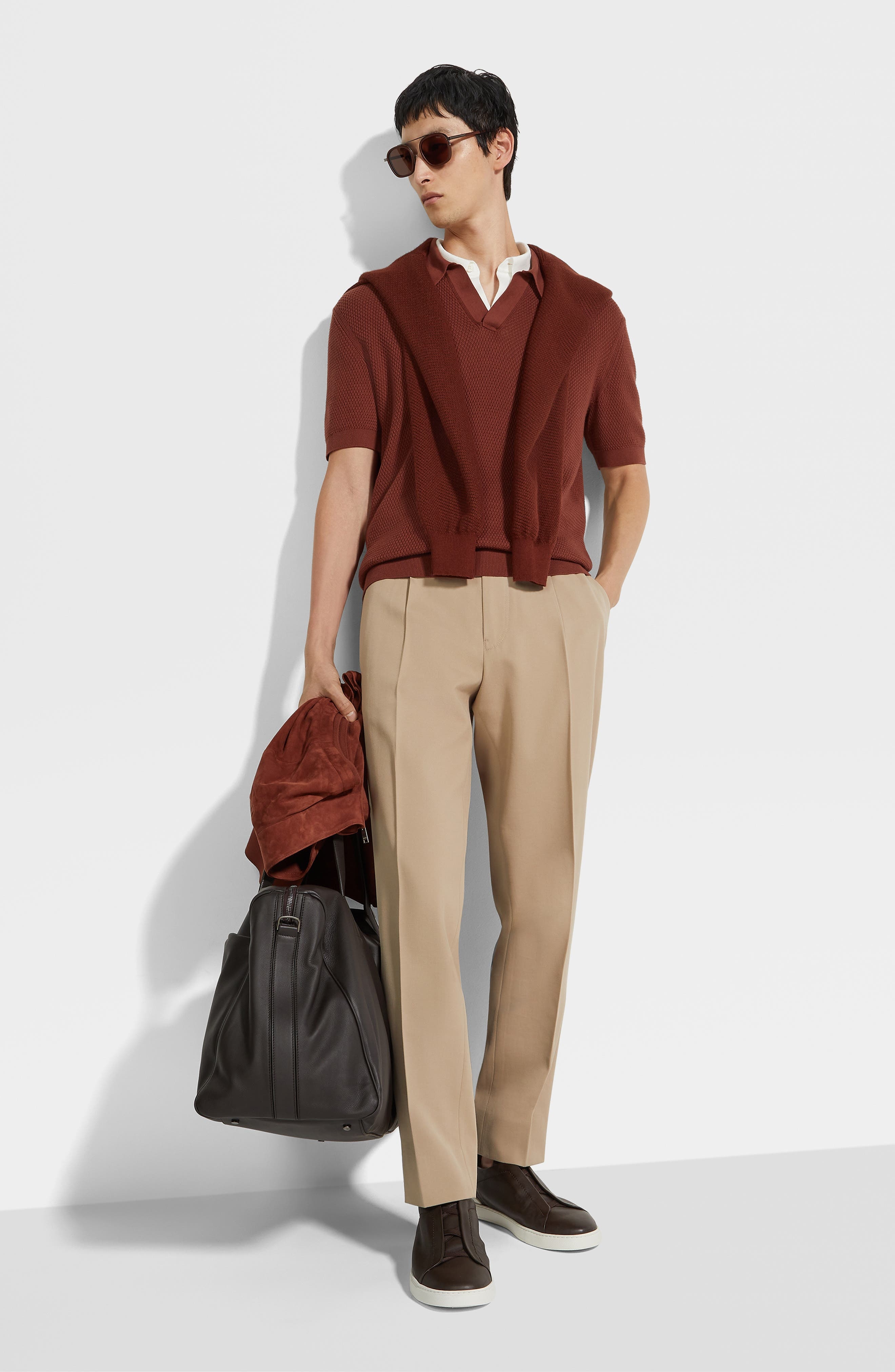 ZEGNA Waffle Knit Premium Cotton Polo Sweater in Medium Orange Solid at Nordstrom - 5
