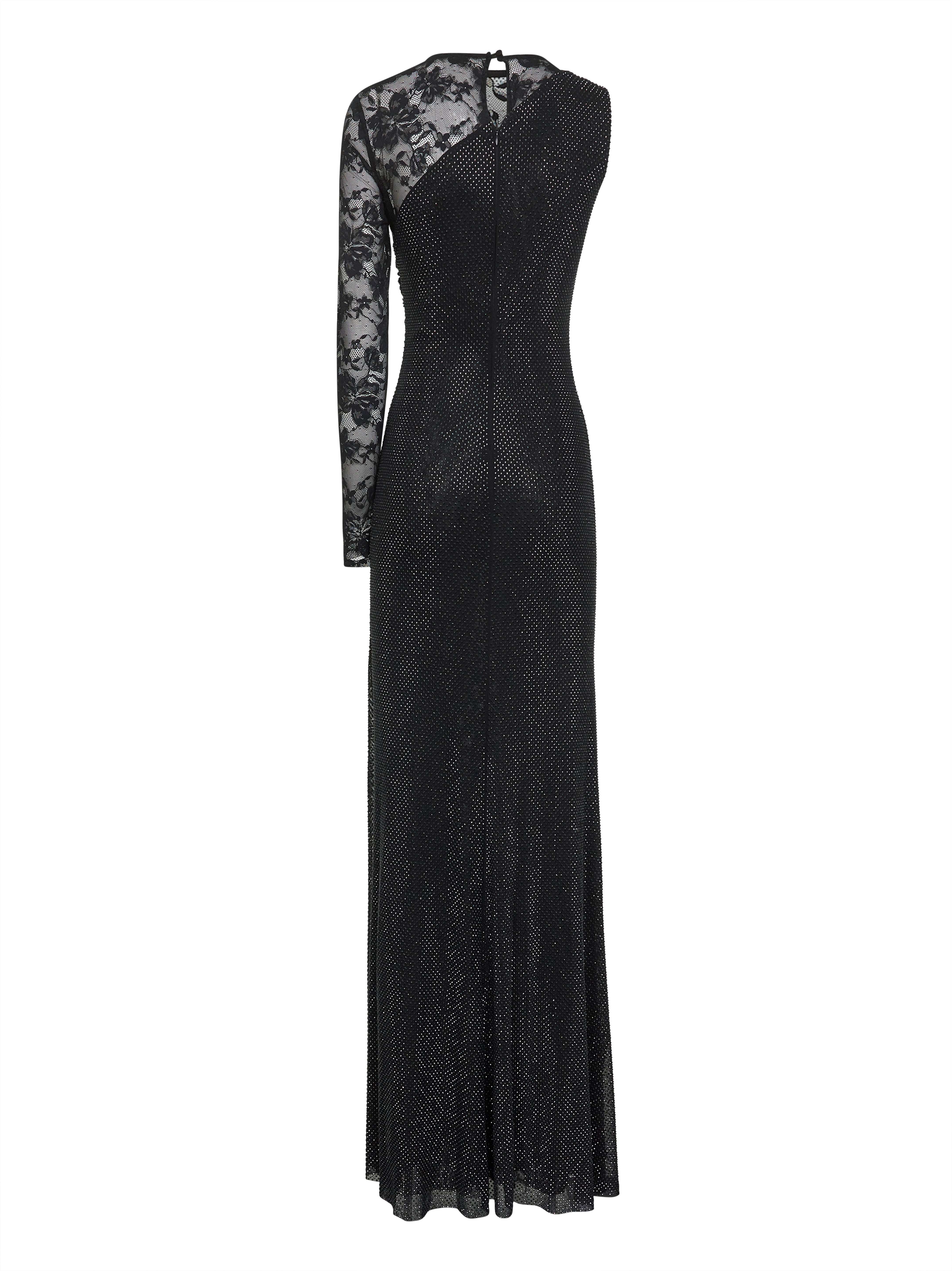 Self Portrait Women Black Rhinestone Mesh And Lace Maxi Dress - 2