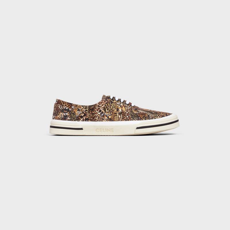 CELINE ELLIOT LOW LACE UP SNEAKER in TIGERS AND LEOPARDS PRINTED CANVAS 1