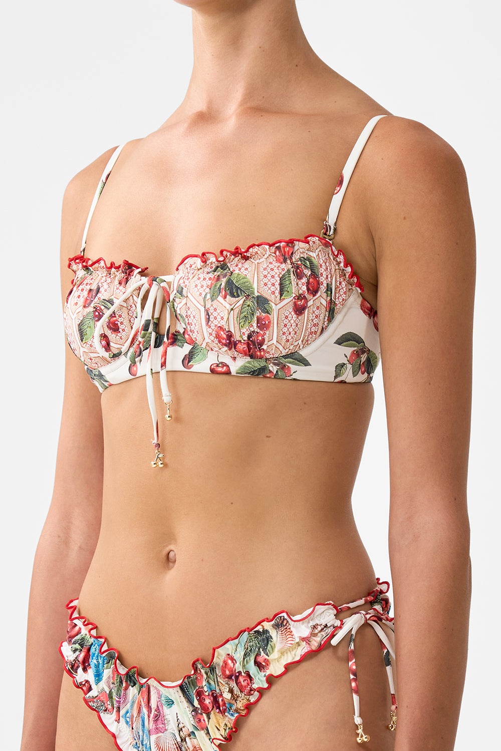 RUCHED CUP UNDERWIRE BIKINI TOP WITH TIE FRONT - 5