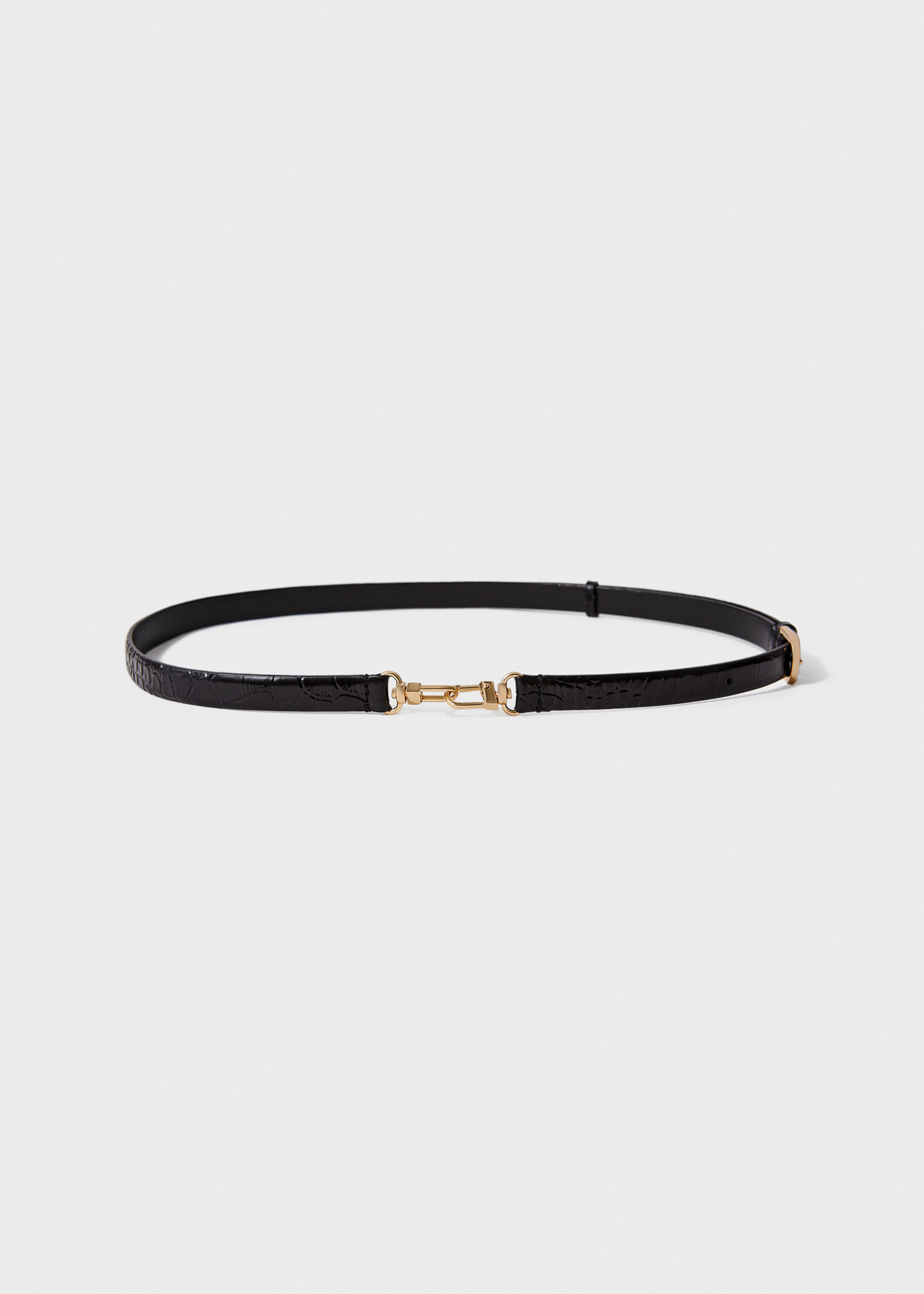Double clasp leather belt black croco - 3