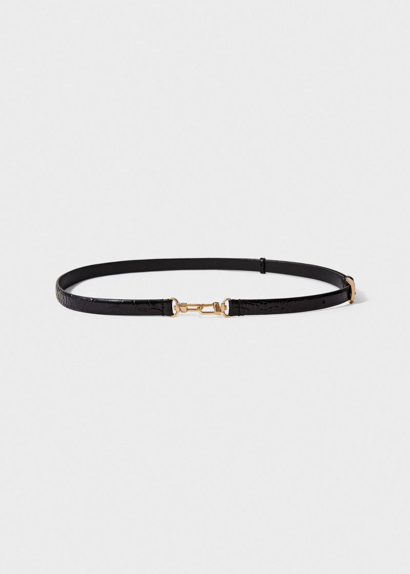Double clasp leather belt black croco 3