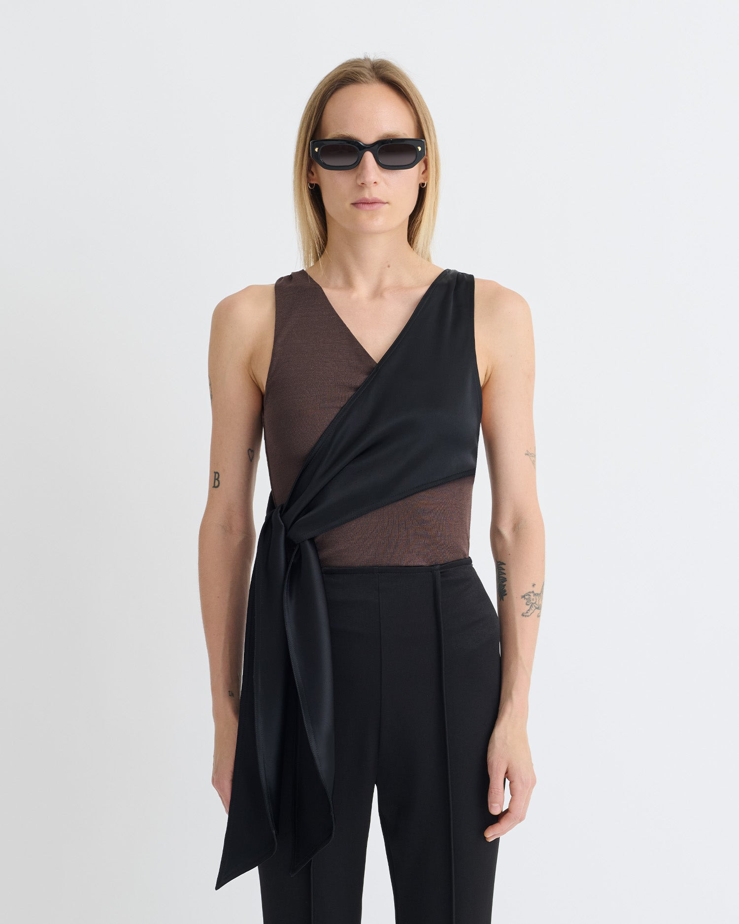 Mesh Jersey/Slip Satin Sleeveless Top - 3