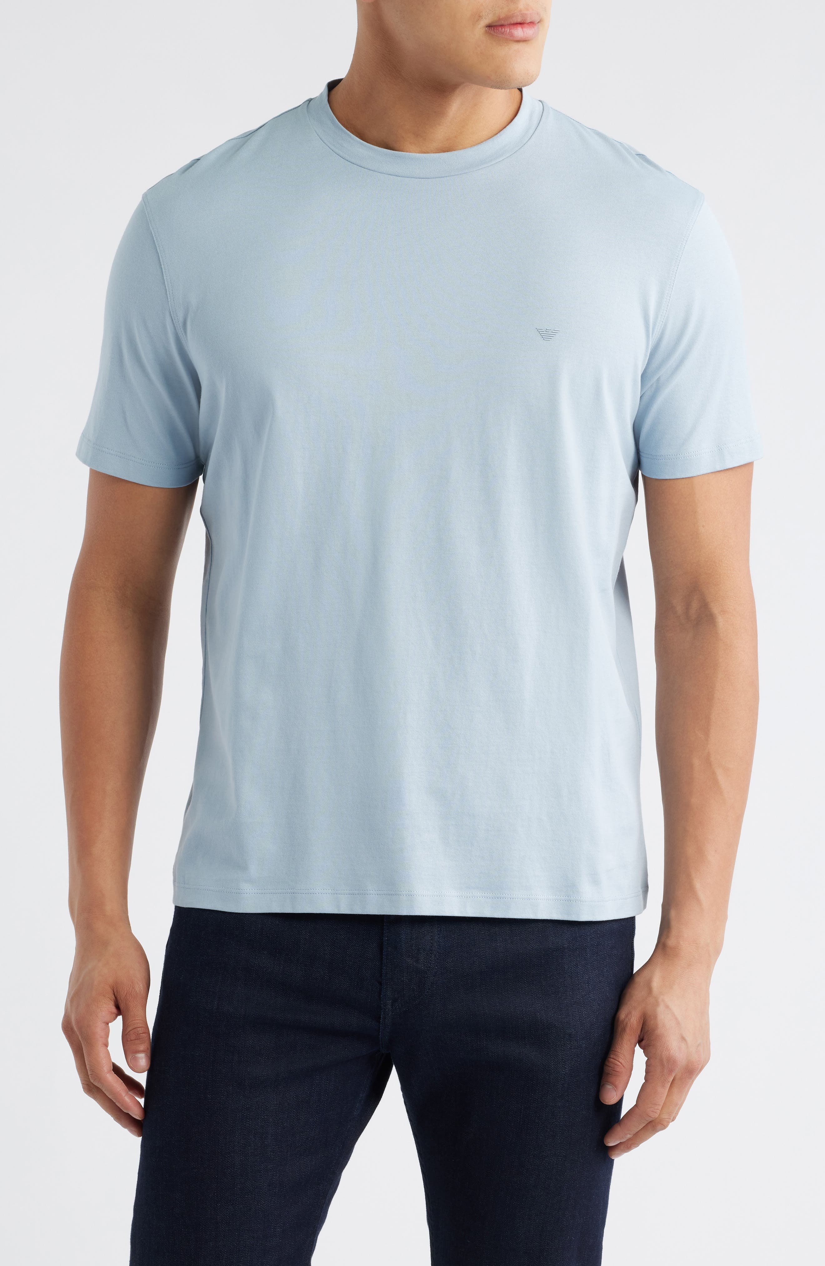 Emporio Armani Logo Embroidered Cotton T-Shirt in Light Blue at Nordstrom - 1