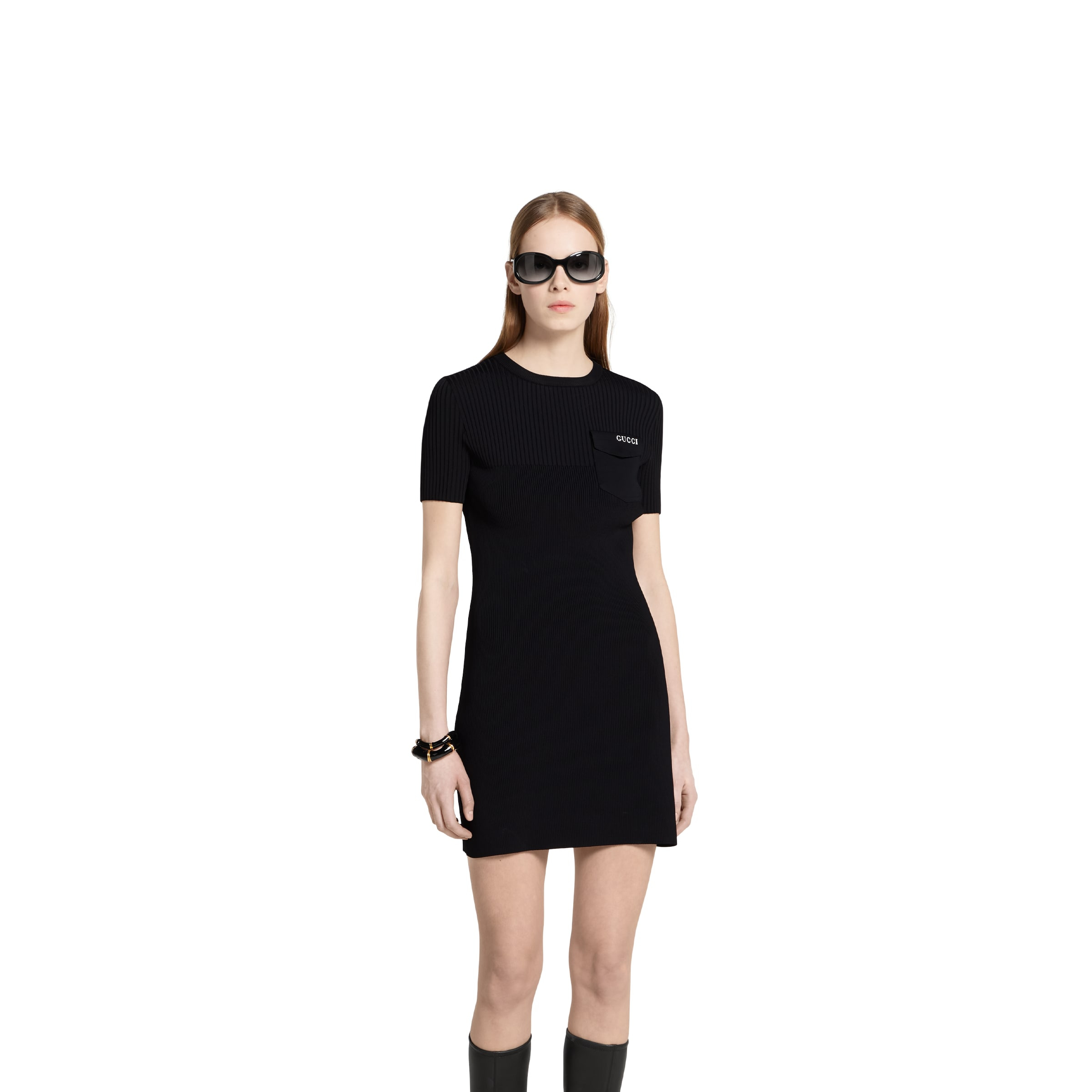 Rib fabric dress with intarsia - 3