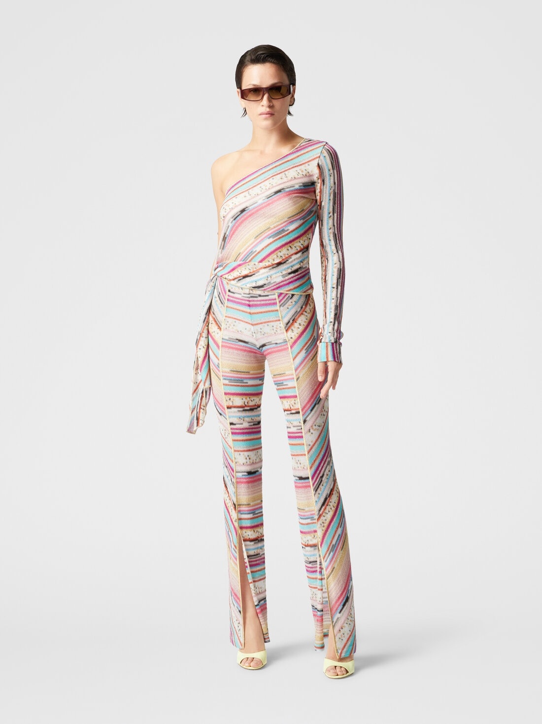 Lamé slub viscose trousers with slits at the bottom - 2