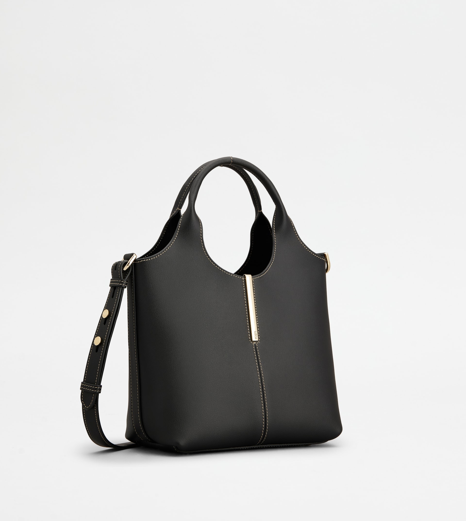 TOTE SHOPPING BAG IN LEATHER MINI - BLACK - 2