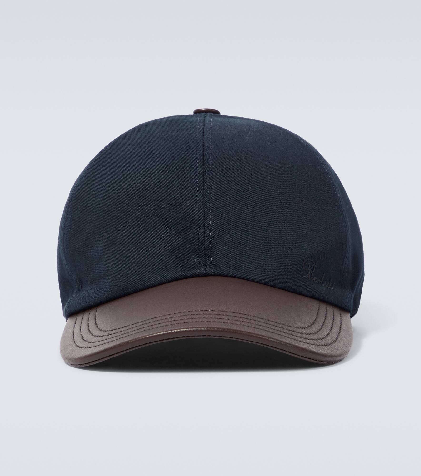 Leather-trimmed cotton baseball cap - 1