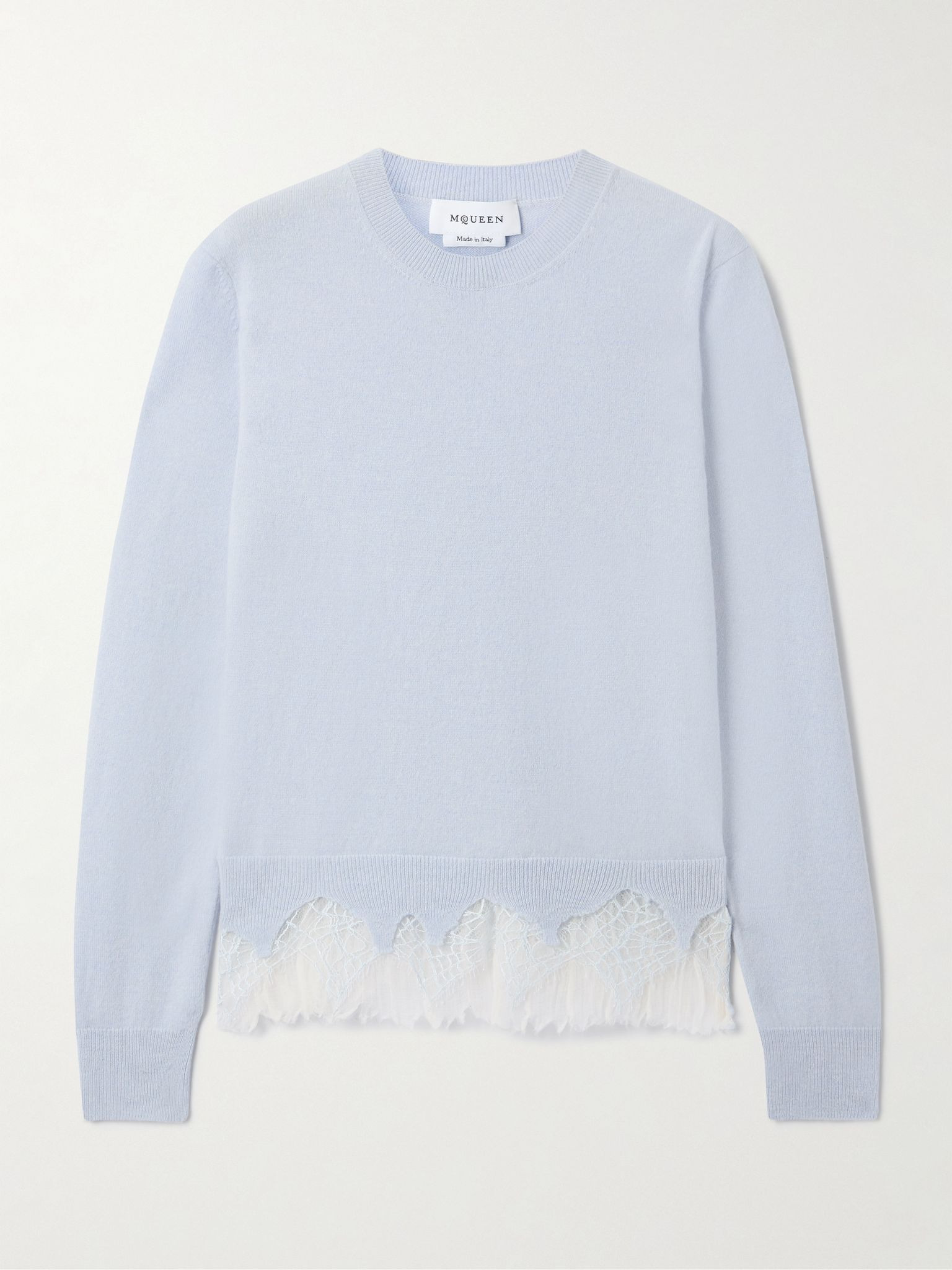 Lace-trimmed wool and cashmere-blend sweater Blue - 1
