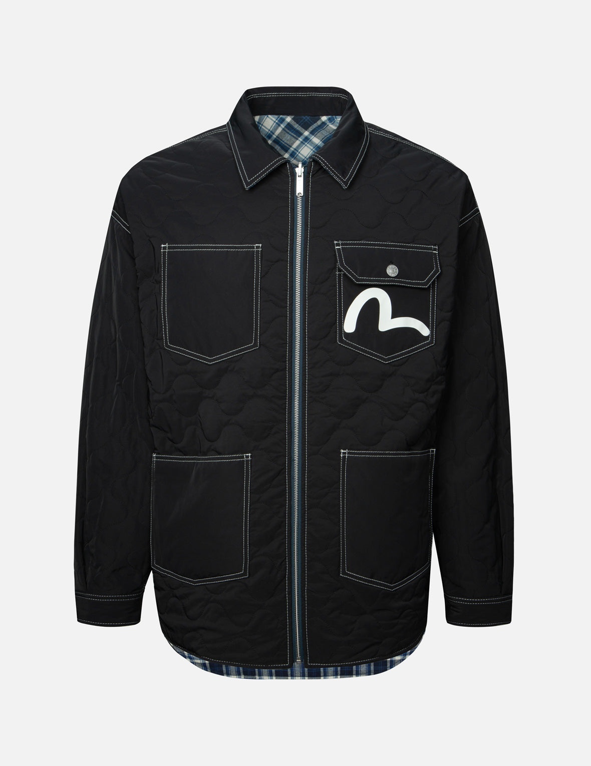Reversible with Seagull Print Loose Fit Shirt Jacket - 6