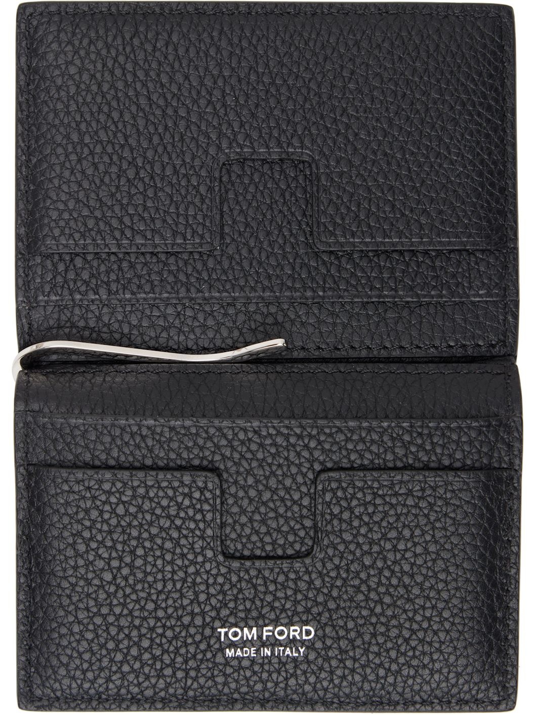 Black Small Grain Leather Money Clip Card Holder - 3