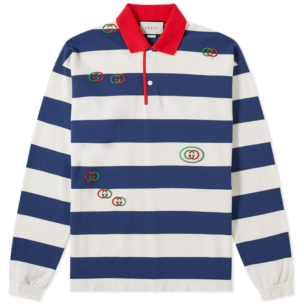 Gucci Long Sleeve Striped Logo Polo - 1