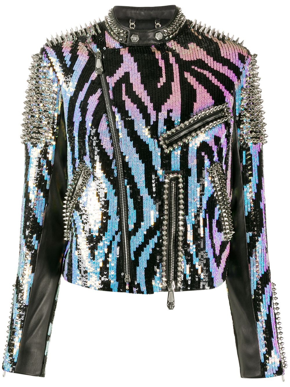 zebra leather biker jacket - 1