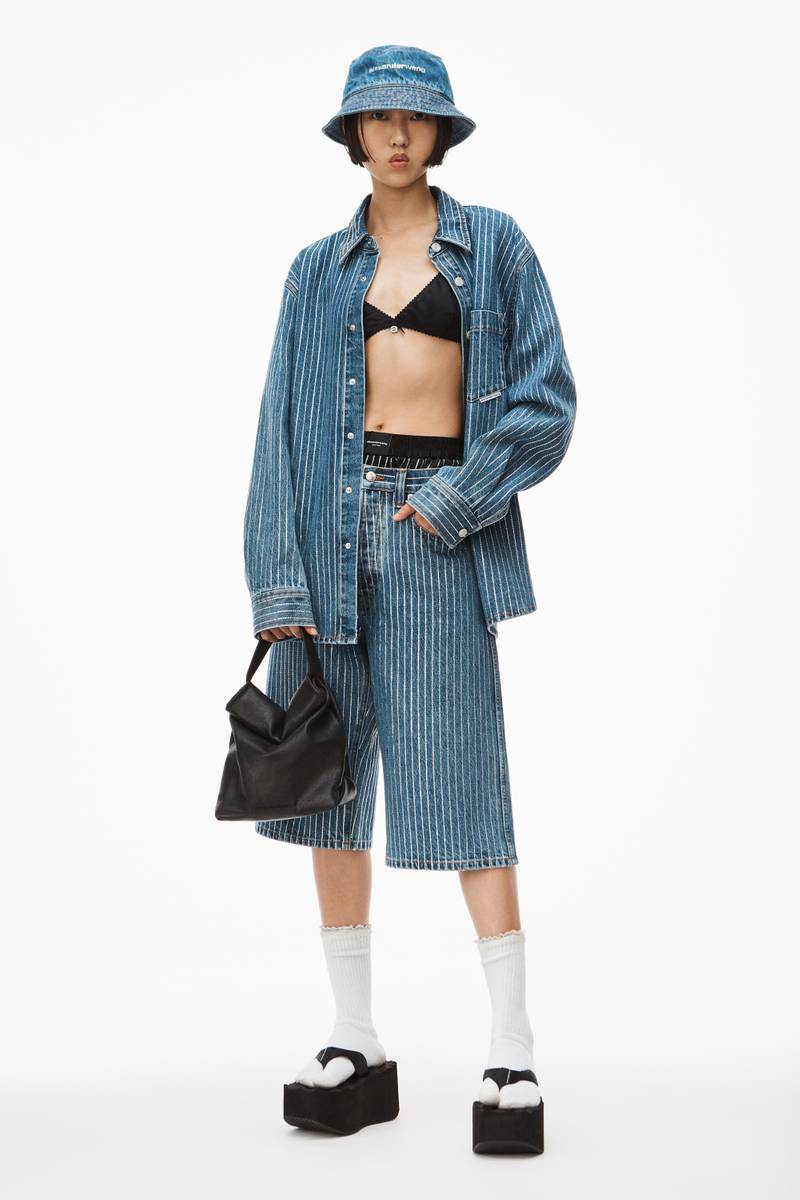 Alexander Wang CRYSTAL STRIPE BOARD SHORT IN DENIM outlook