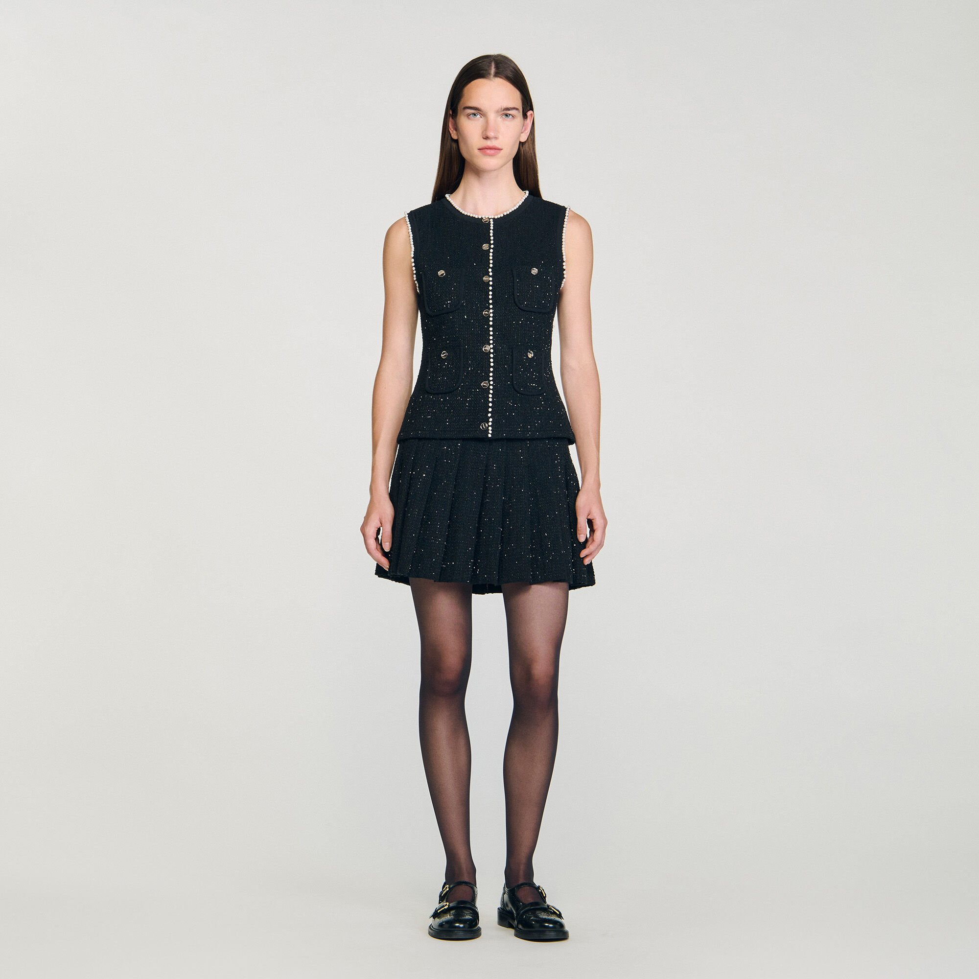 EMBELLISHED TWEED VEST TOP - 2