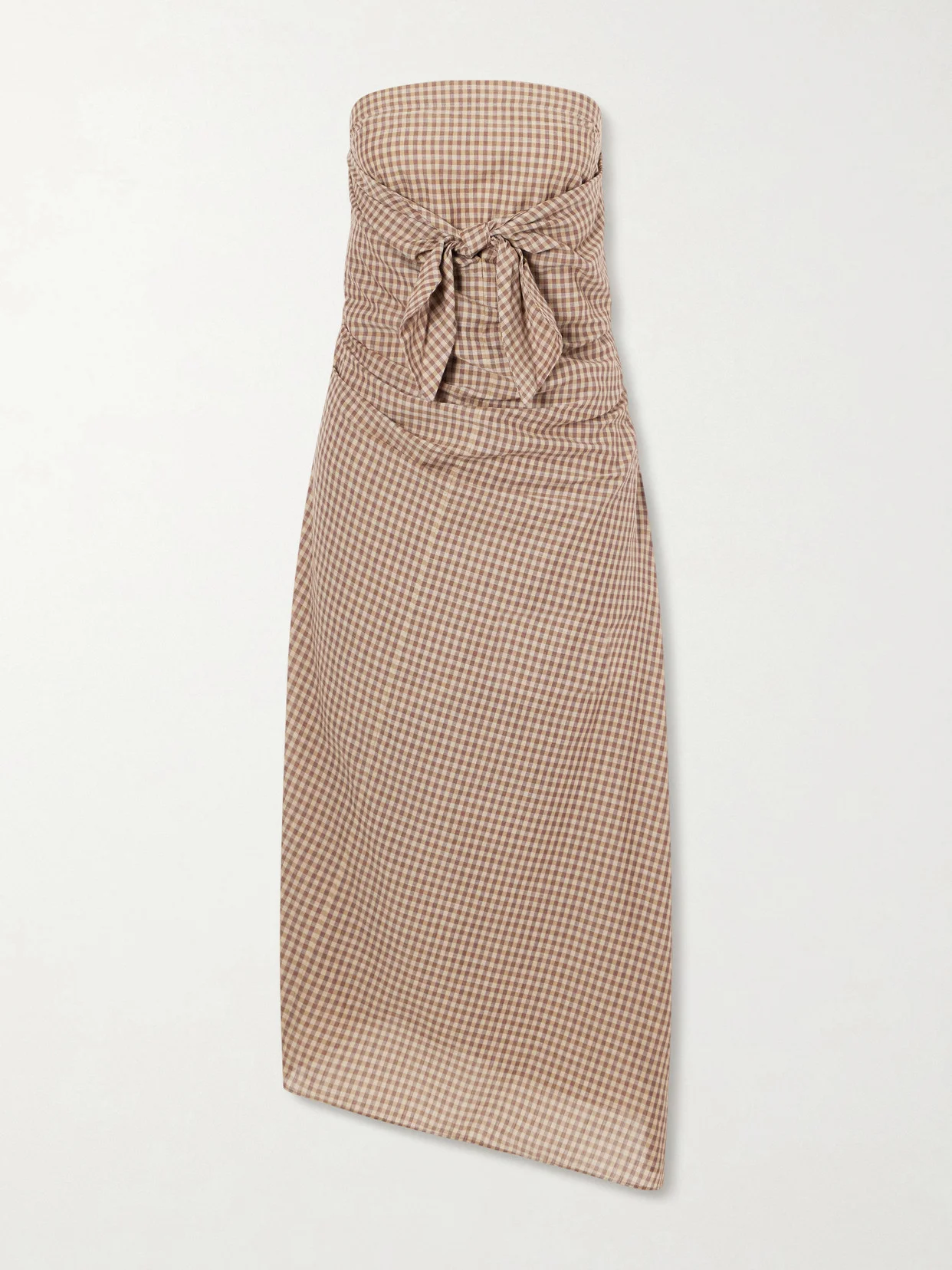 Sleeveless Knot-detailed Draped Checked Cotton Midi Dress - 1