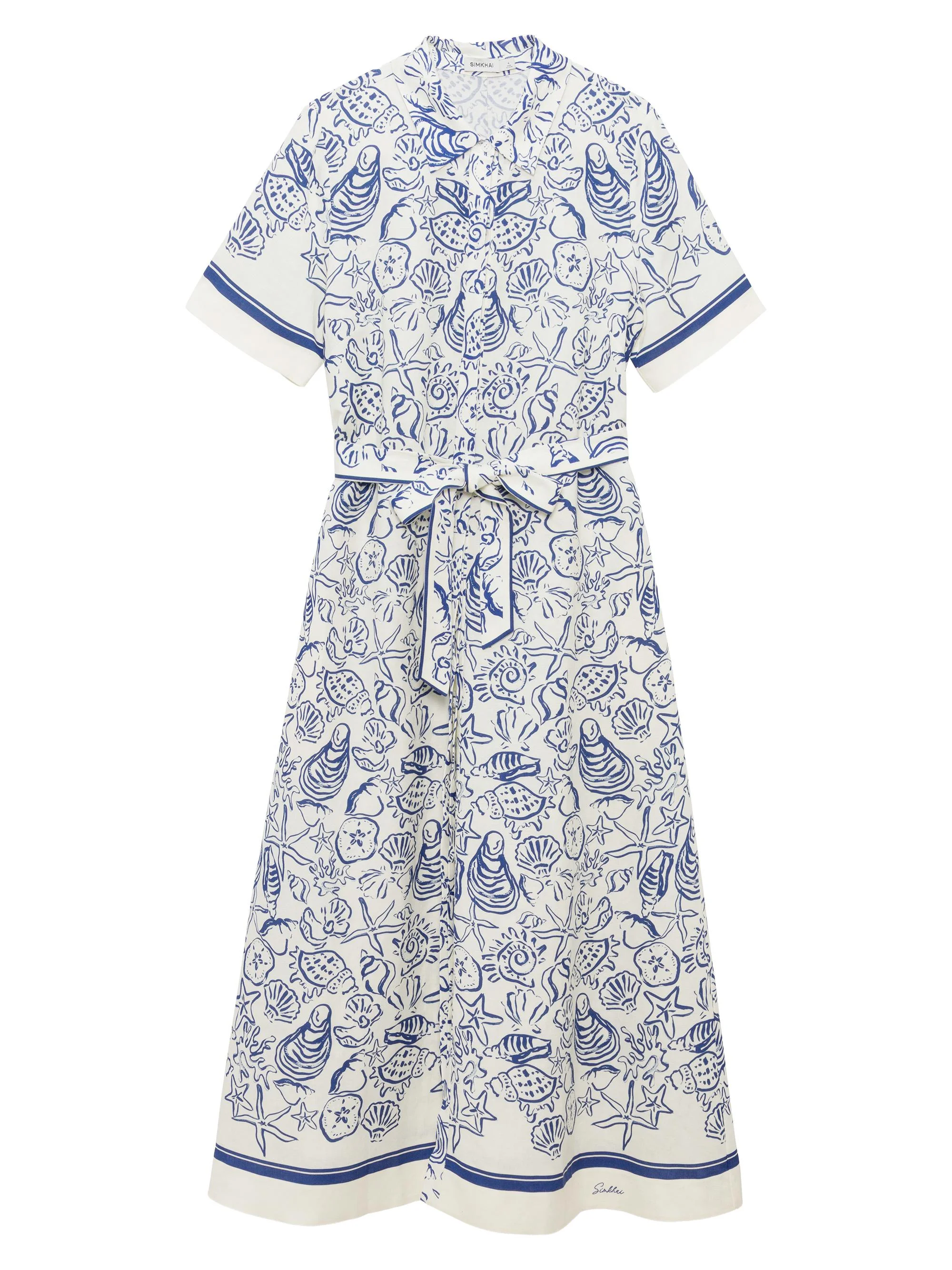 Women's Audria Printed Linen-Blend Belted Midi-Shirtdress - Blueberry Multi - 1