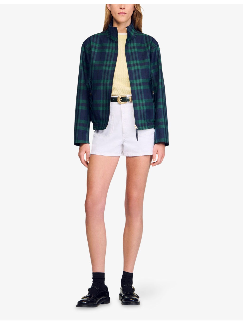Checked High-Neck Woven Jacket - 2
