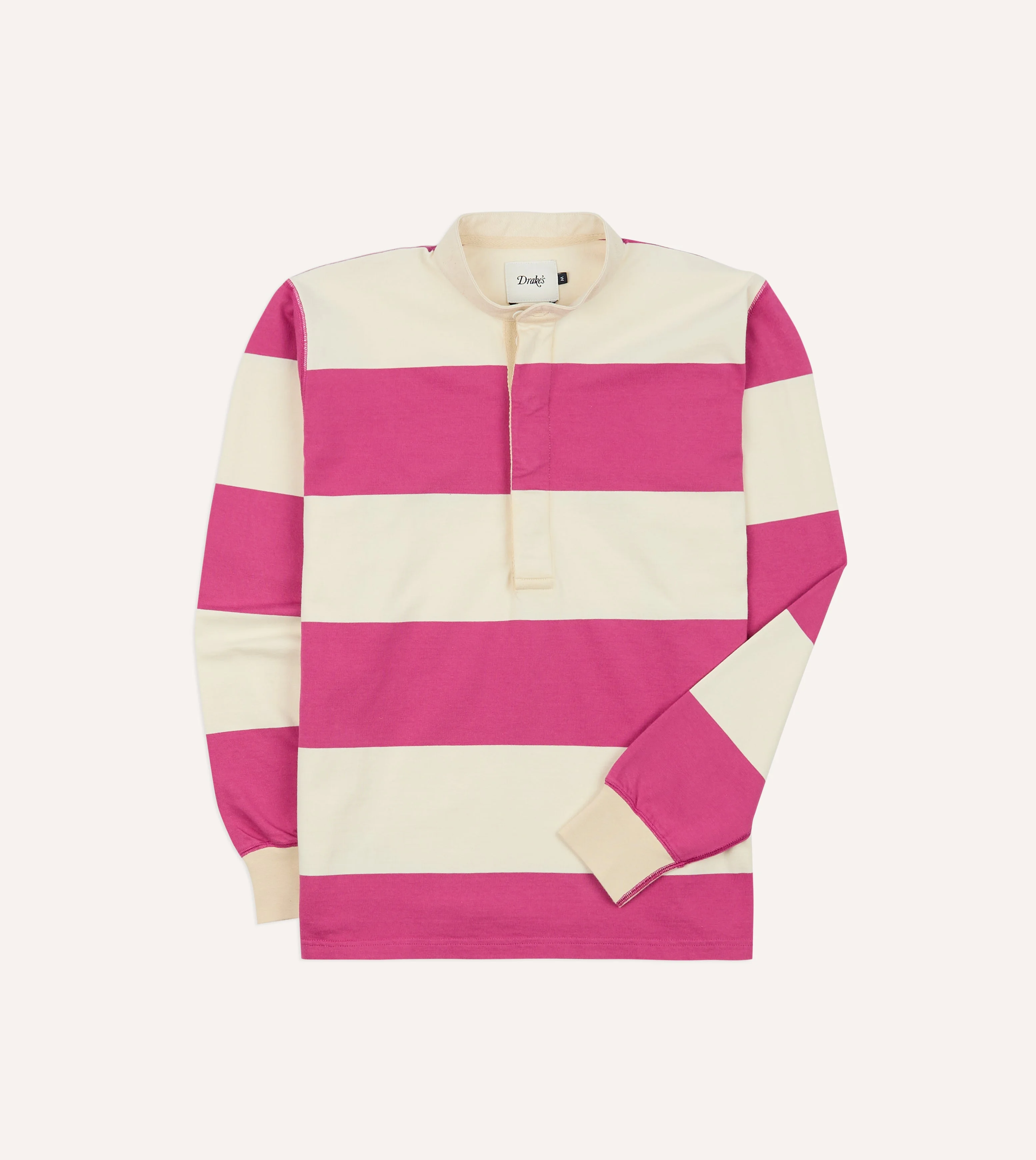 Pink and White Stripe Cotton Mandarin Collar Rugby Shirt - 1