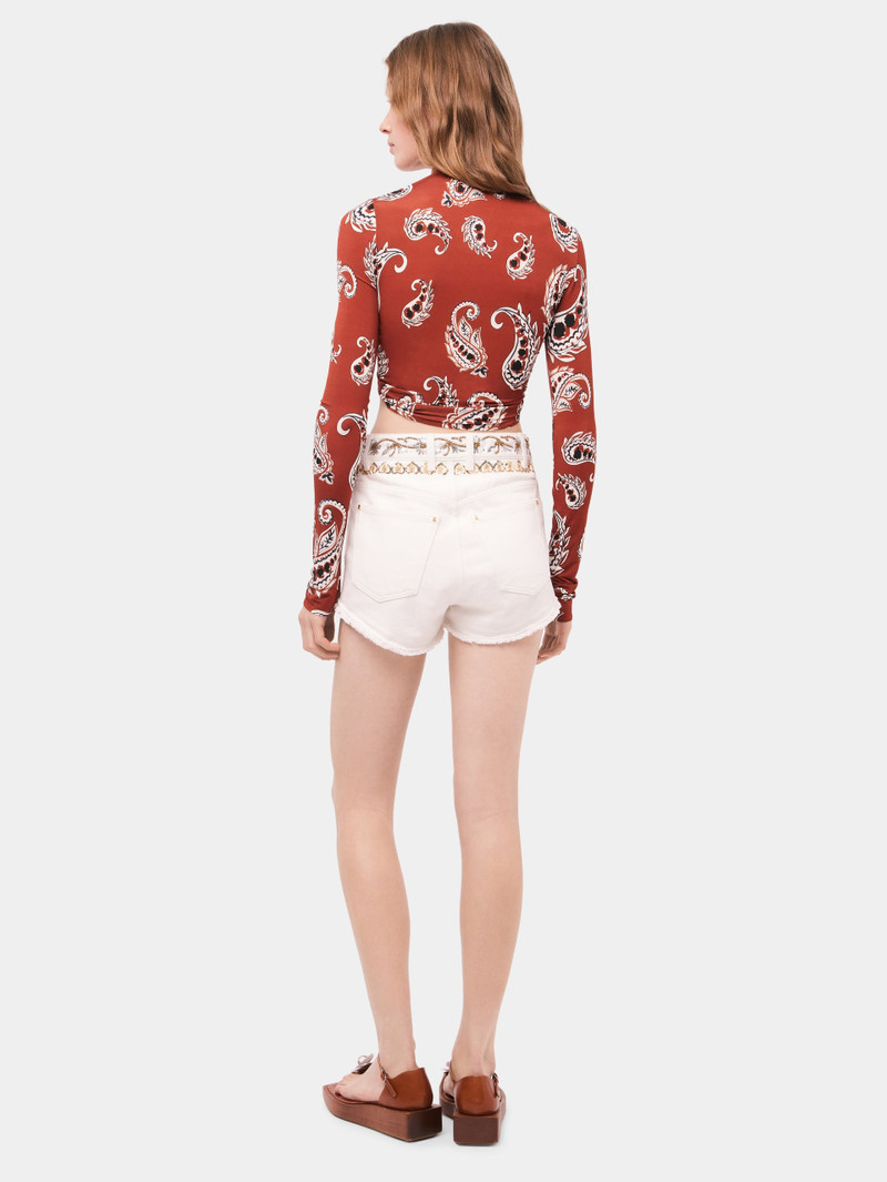 EMBROIDERED OFF WHITE DENIM SHORTS 4
