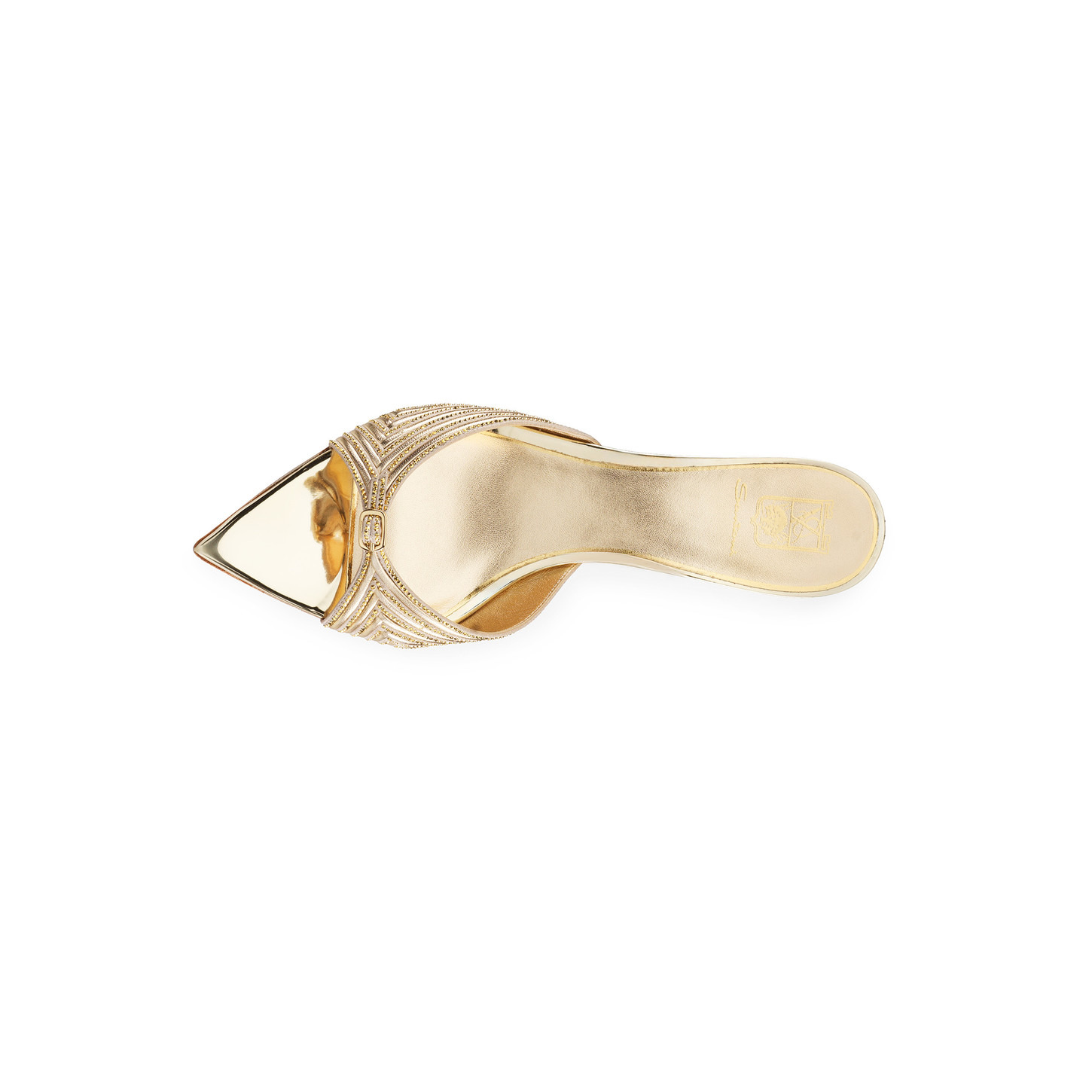 Women's gold leather and crystal mid-heel Meraviglia Collection sandal - 5