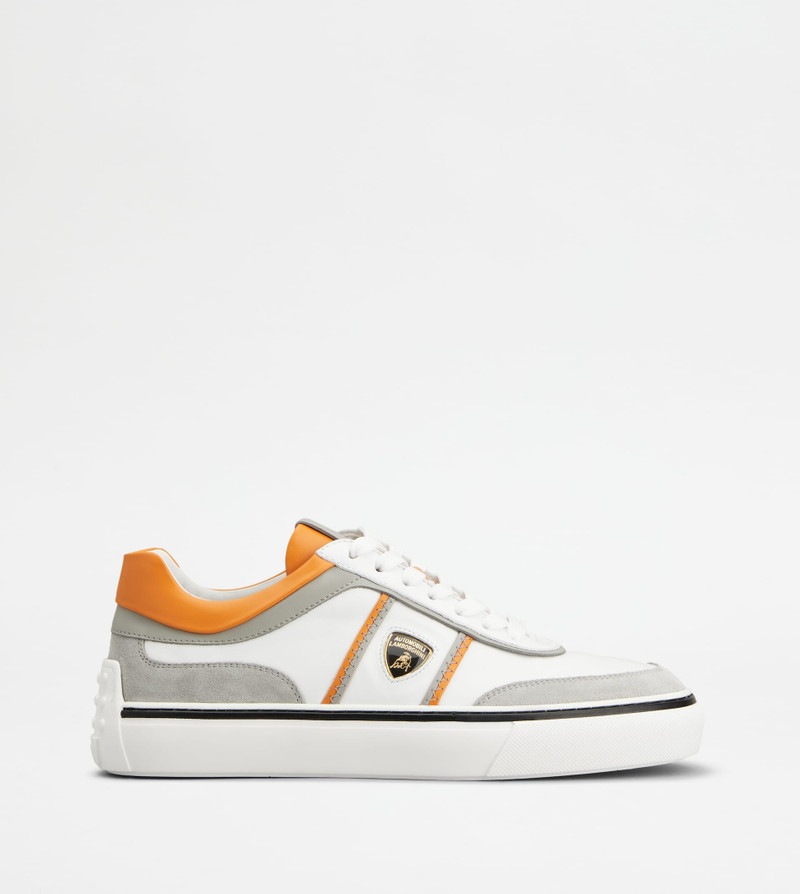 SNEAKERS IN LEATHER - 화이트, ORANGE 1