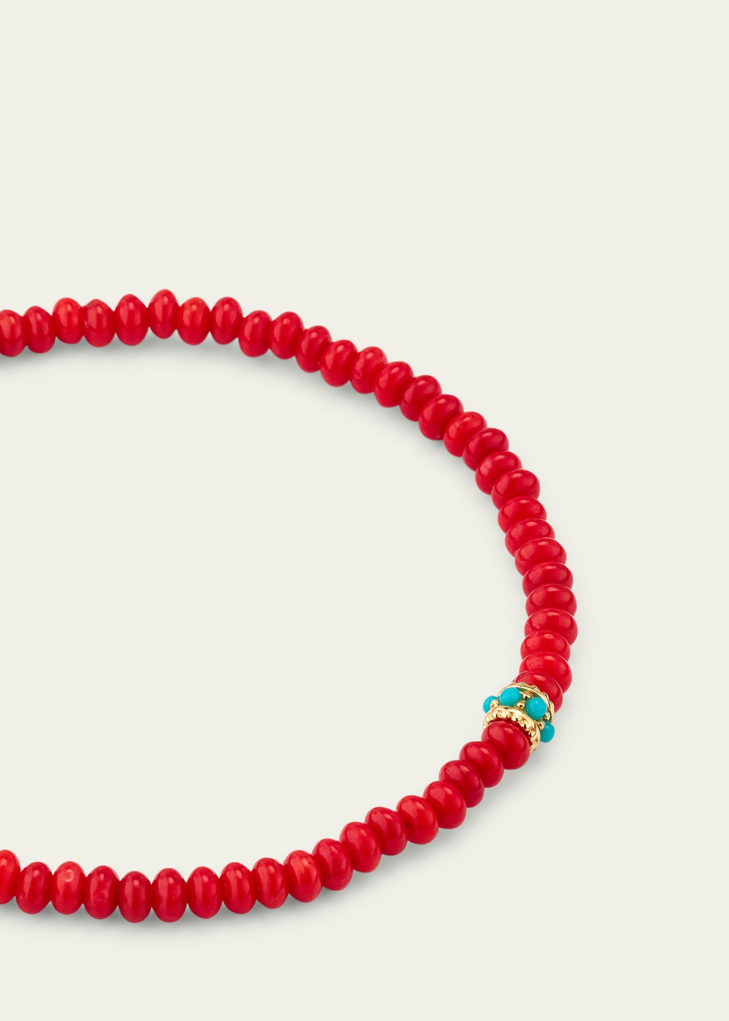 Gold and Turquoise Scallop Rondelle on Red Bamboo Coral Bracelet - 3