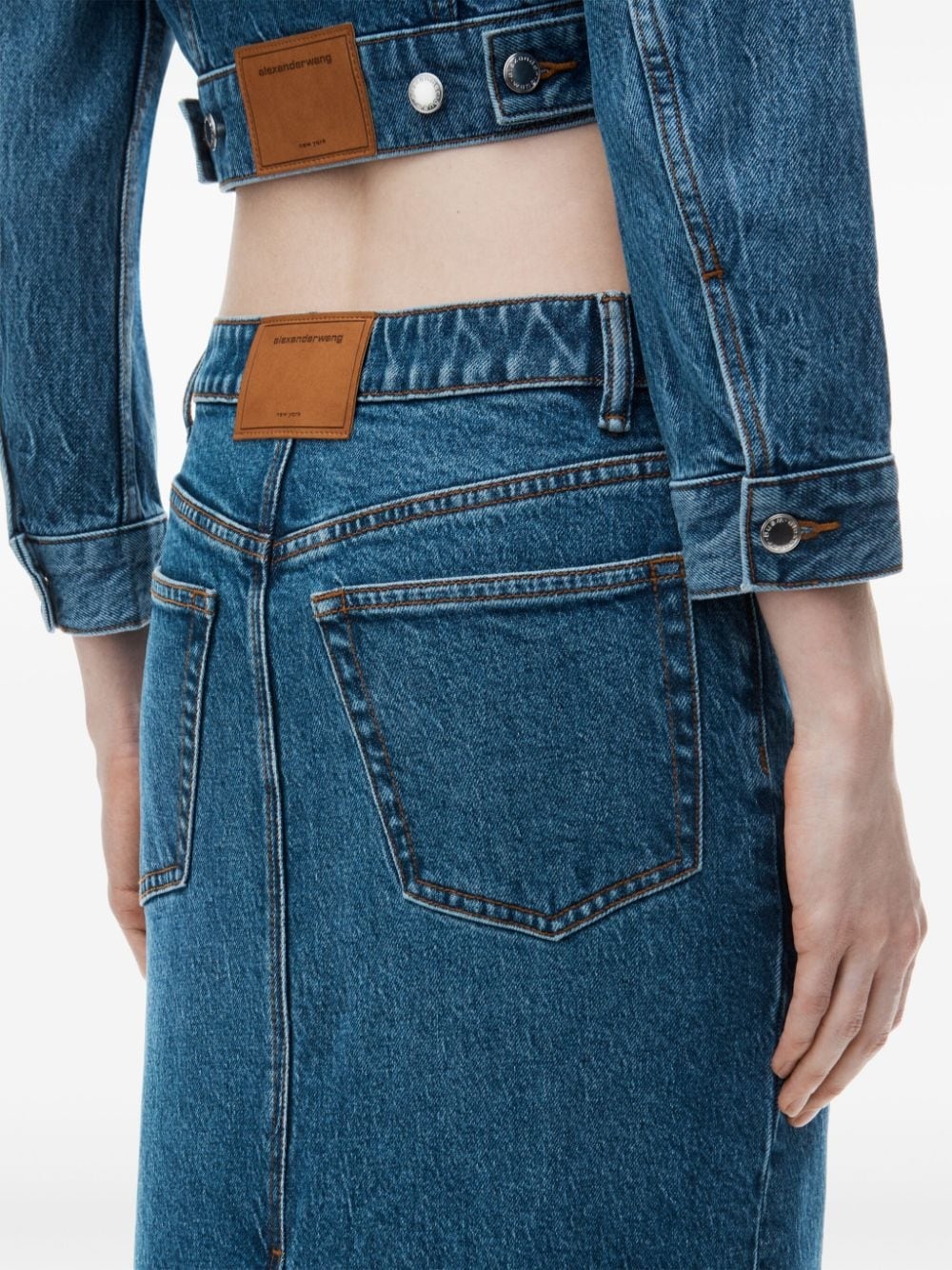 low-rise denim midi skirt - 5