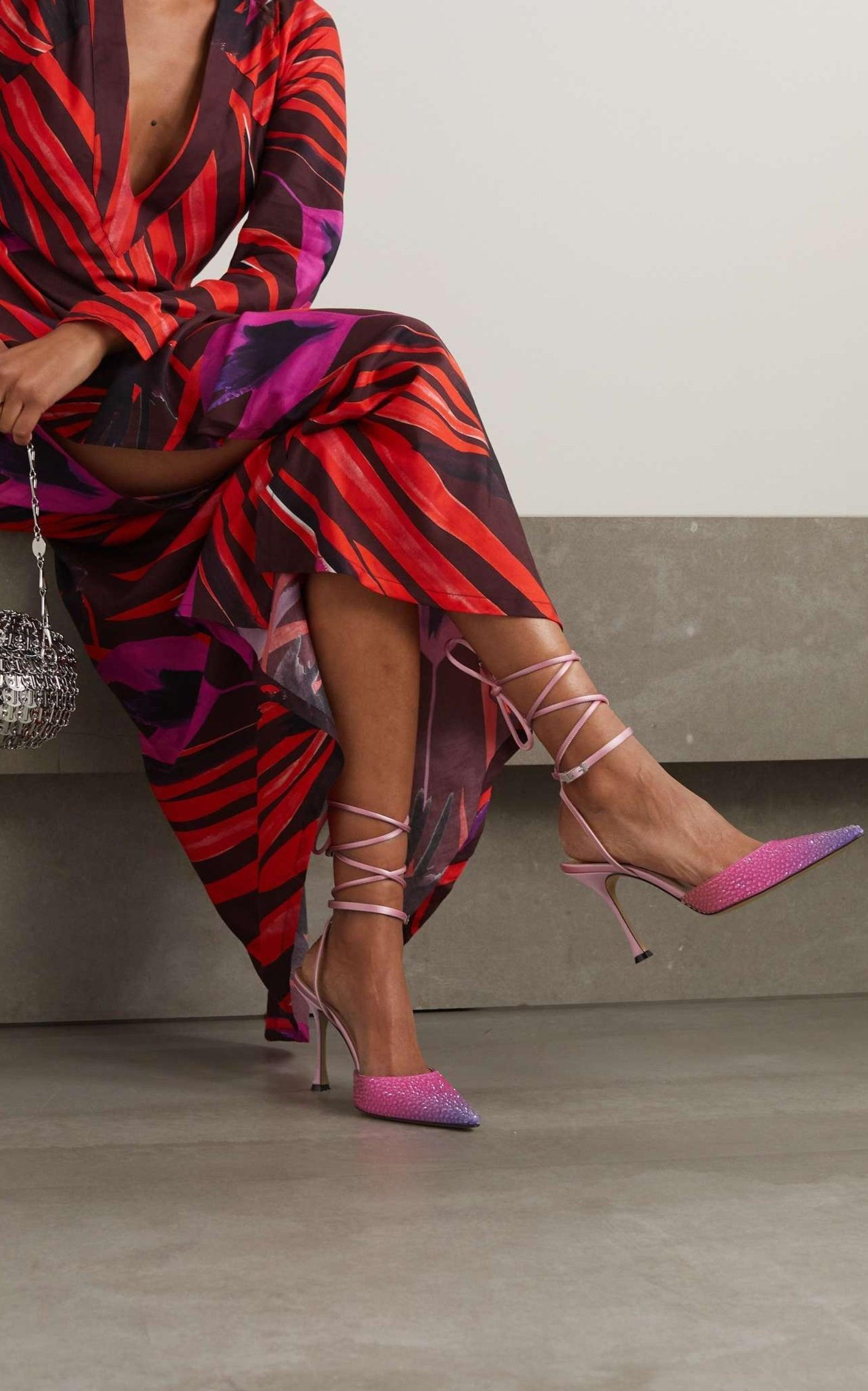 Crystal-embellished Ombre Satin Pumps - 6