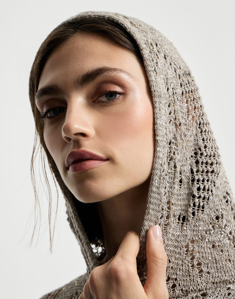 Dazzling water lillies hooded sweater in linen and cotton 4