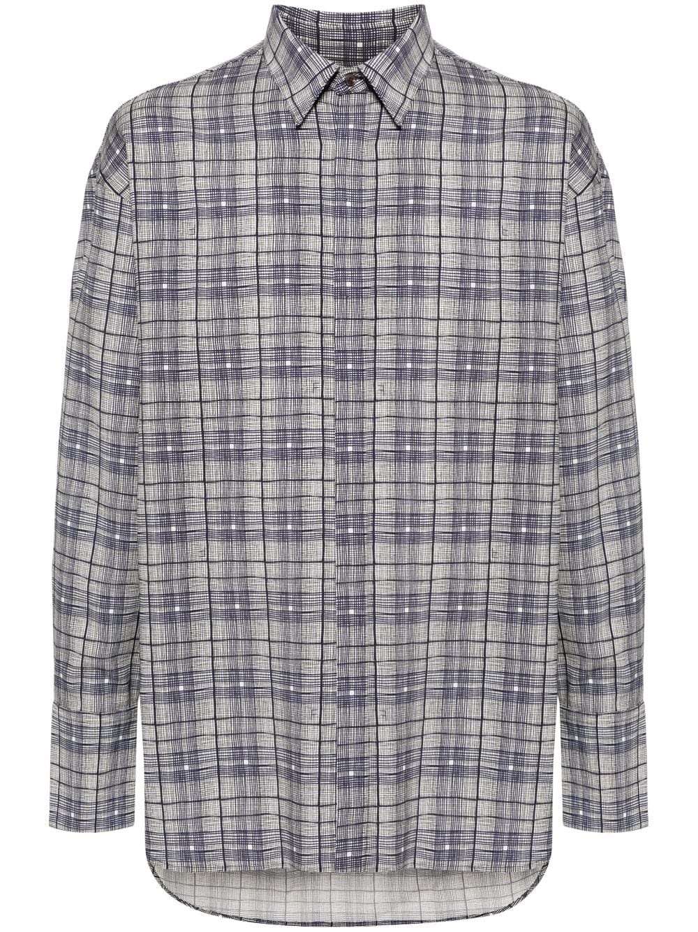 checked-pattern virgin wool shirt - 1