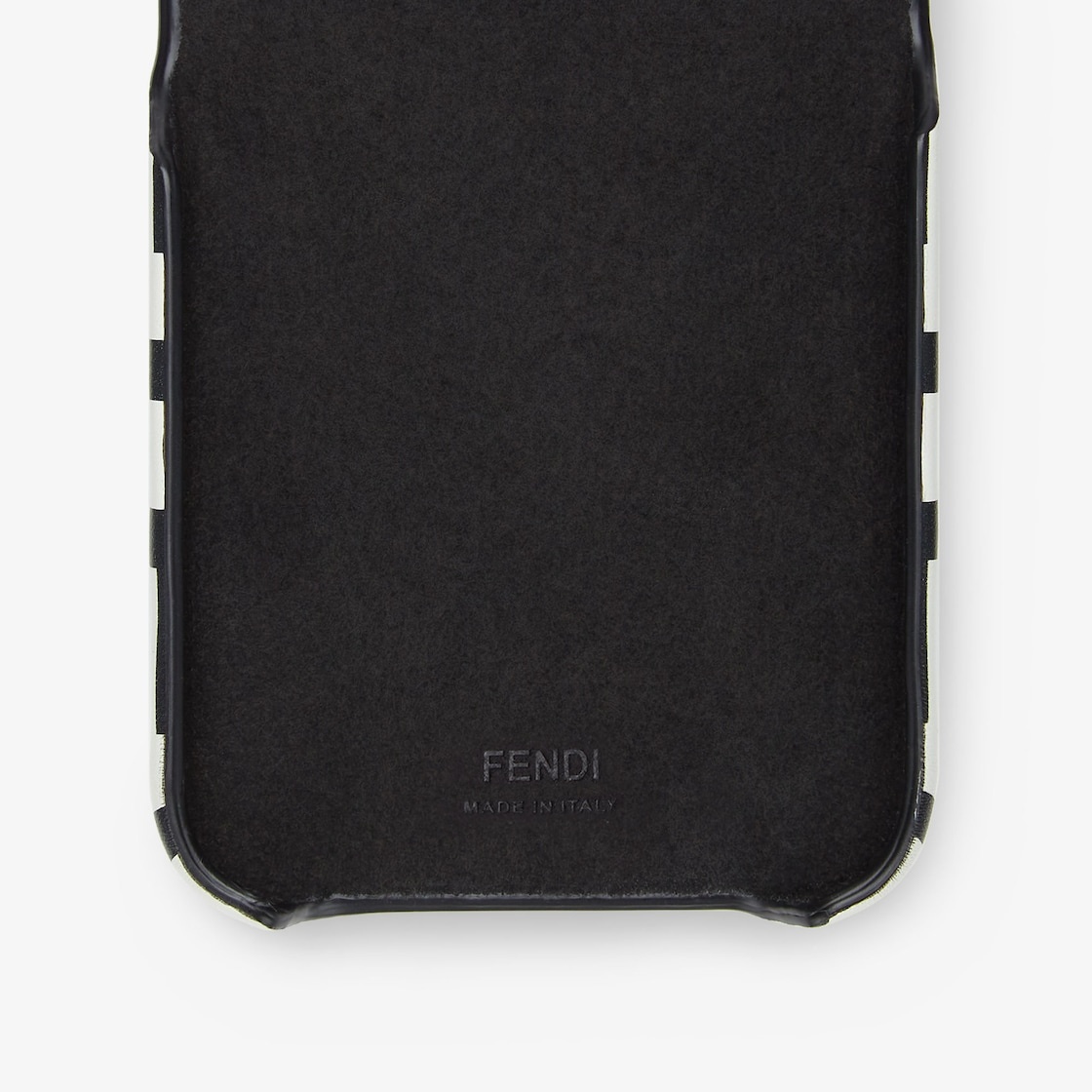 iPhone® 13 Pro case with ring. Made of leather printed with the Fendi Roma logo in black and white,  - 2