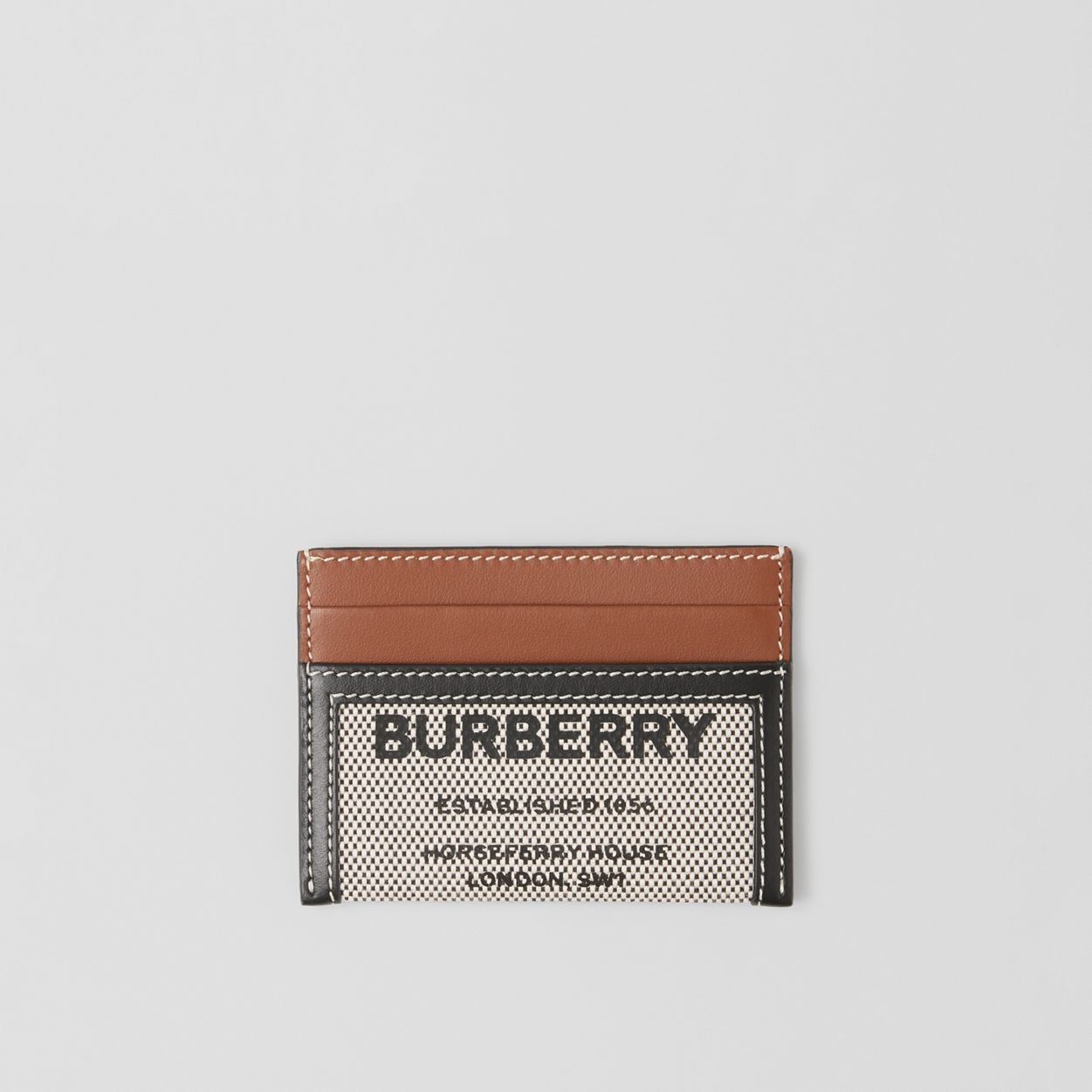 Horseferry Print Cotton Canvas and Leather Card Case - 1